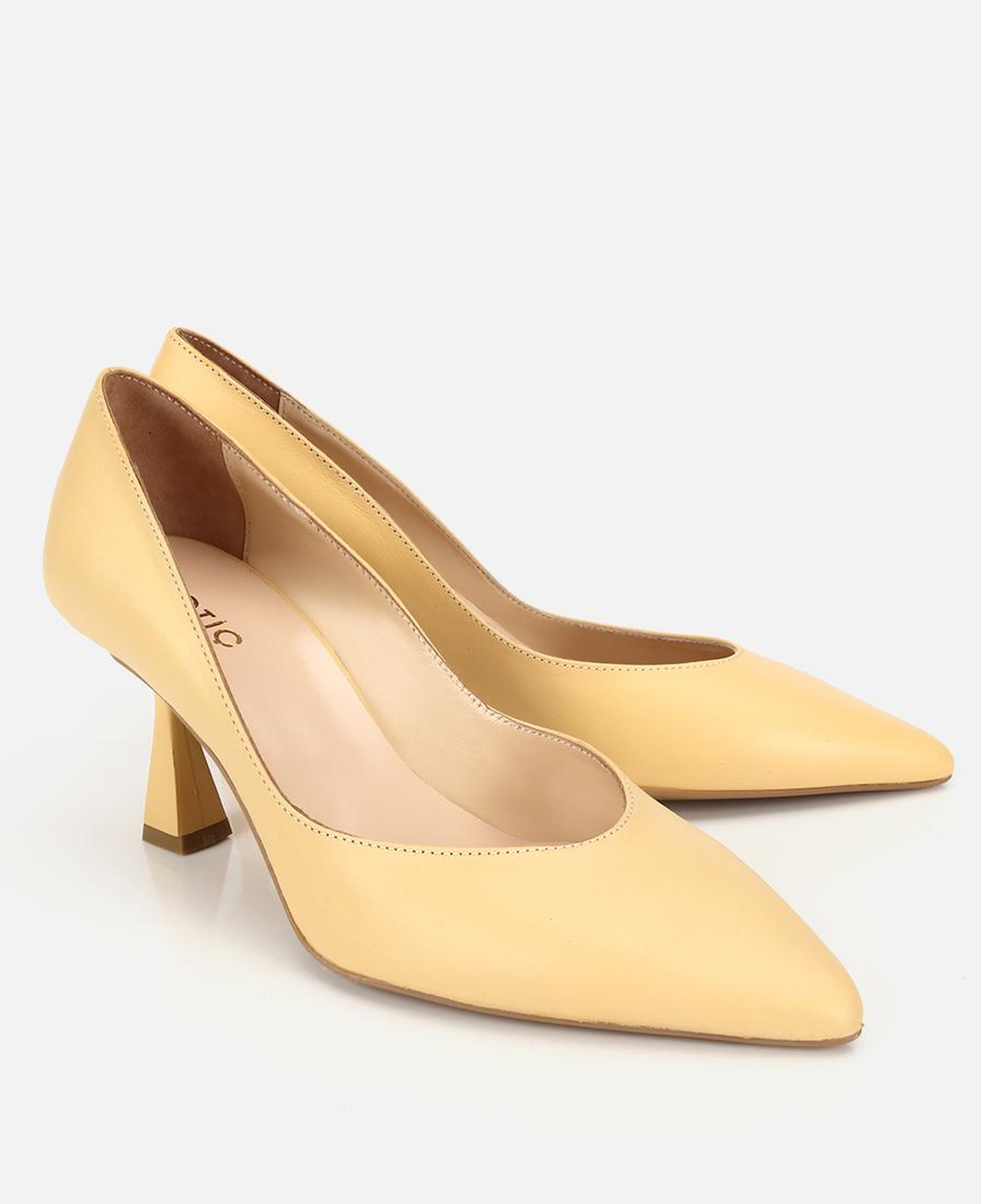 Kadın Deri Sarı Kısa Topuklu Stiletto