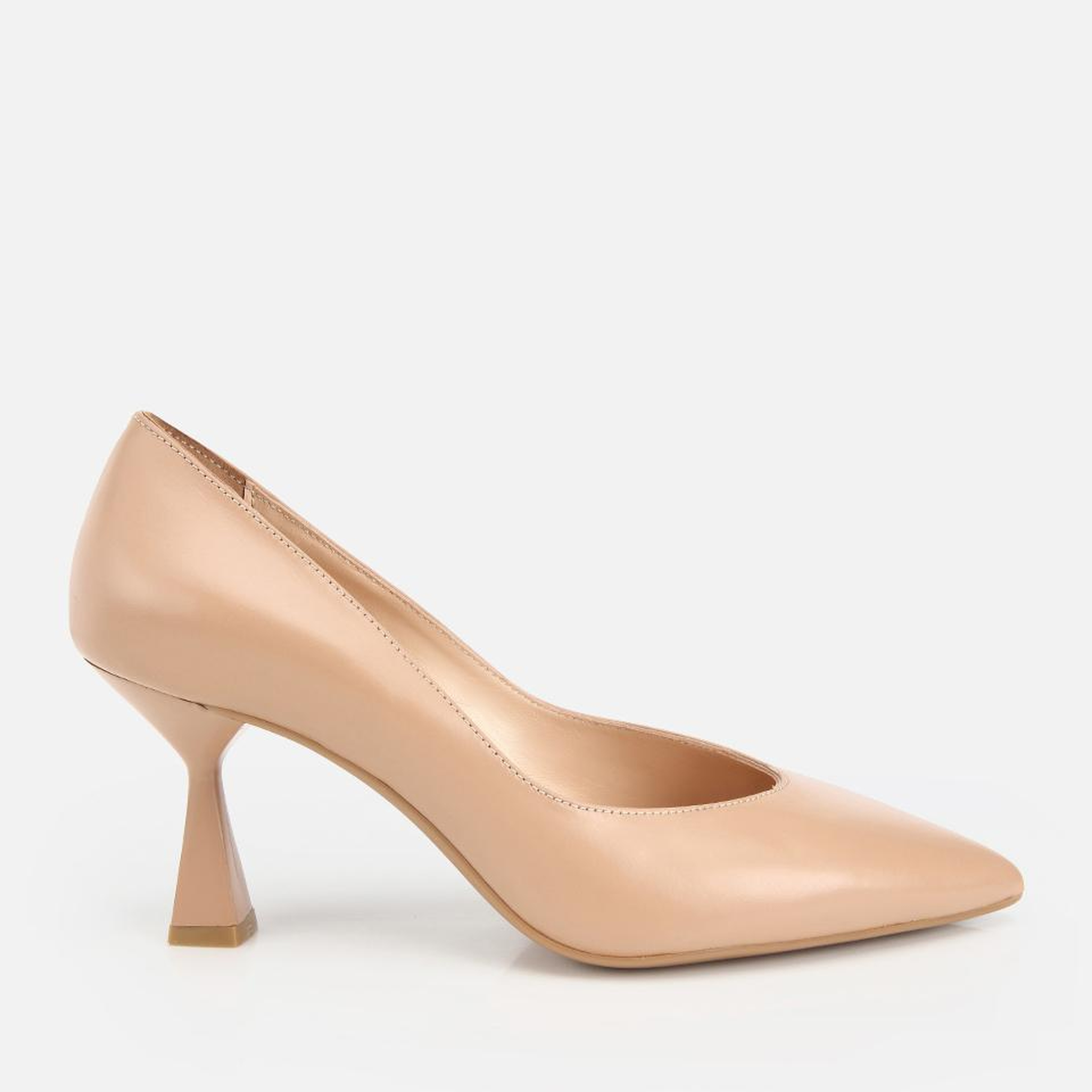 Kadın Deri Bej Kısa Topuklu Stiletto