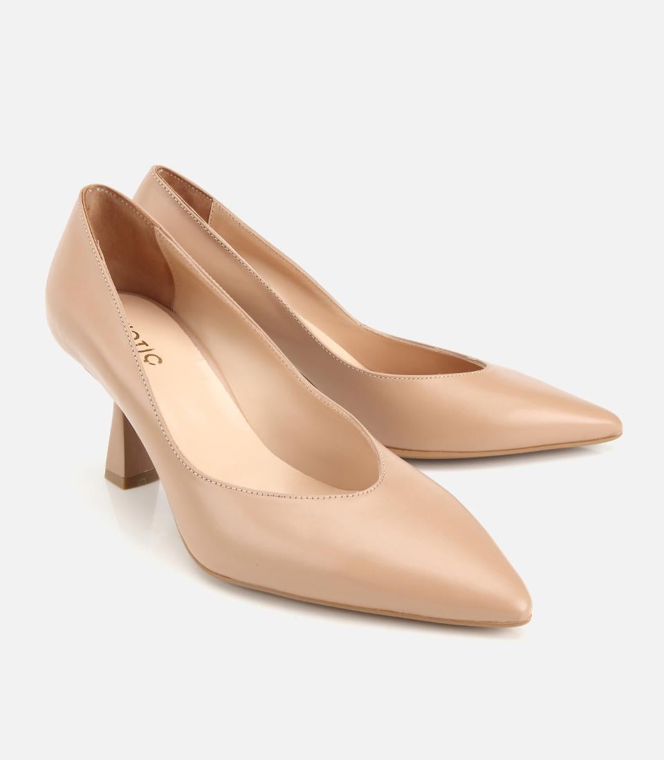 Kadın Deri Bej Kısa Topuklu Stiletto