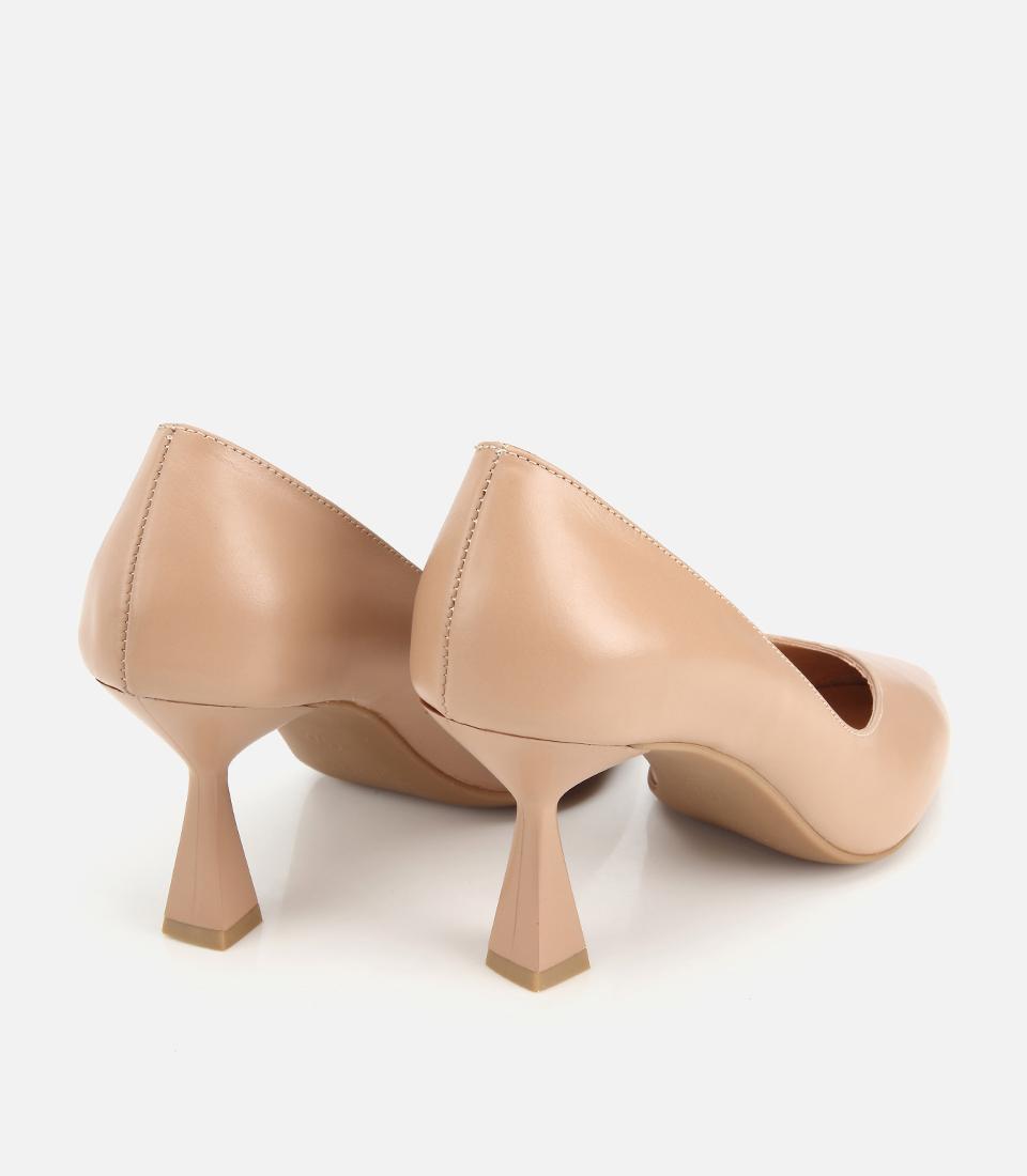 Kadın Deri Bej Kısa Topuklu Stiletto