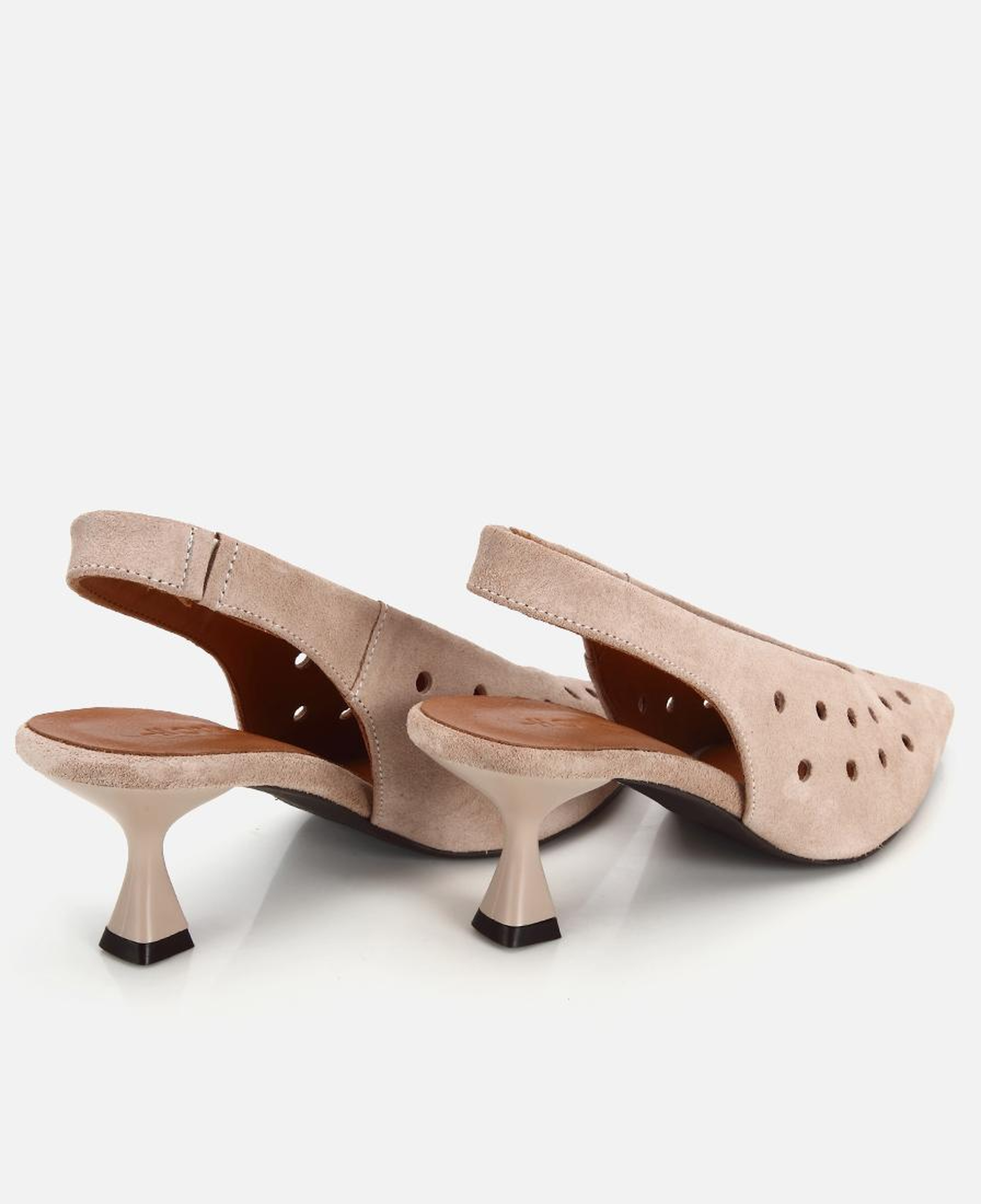 Kadın Süet Deri Vizon Delikli Sivri Burunlu Arkası Açık Kısa Topuklu Stiletto