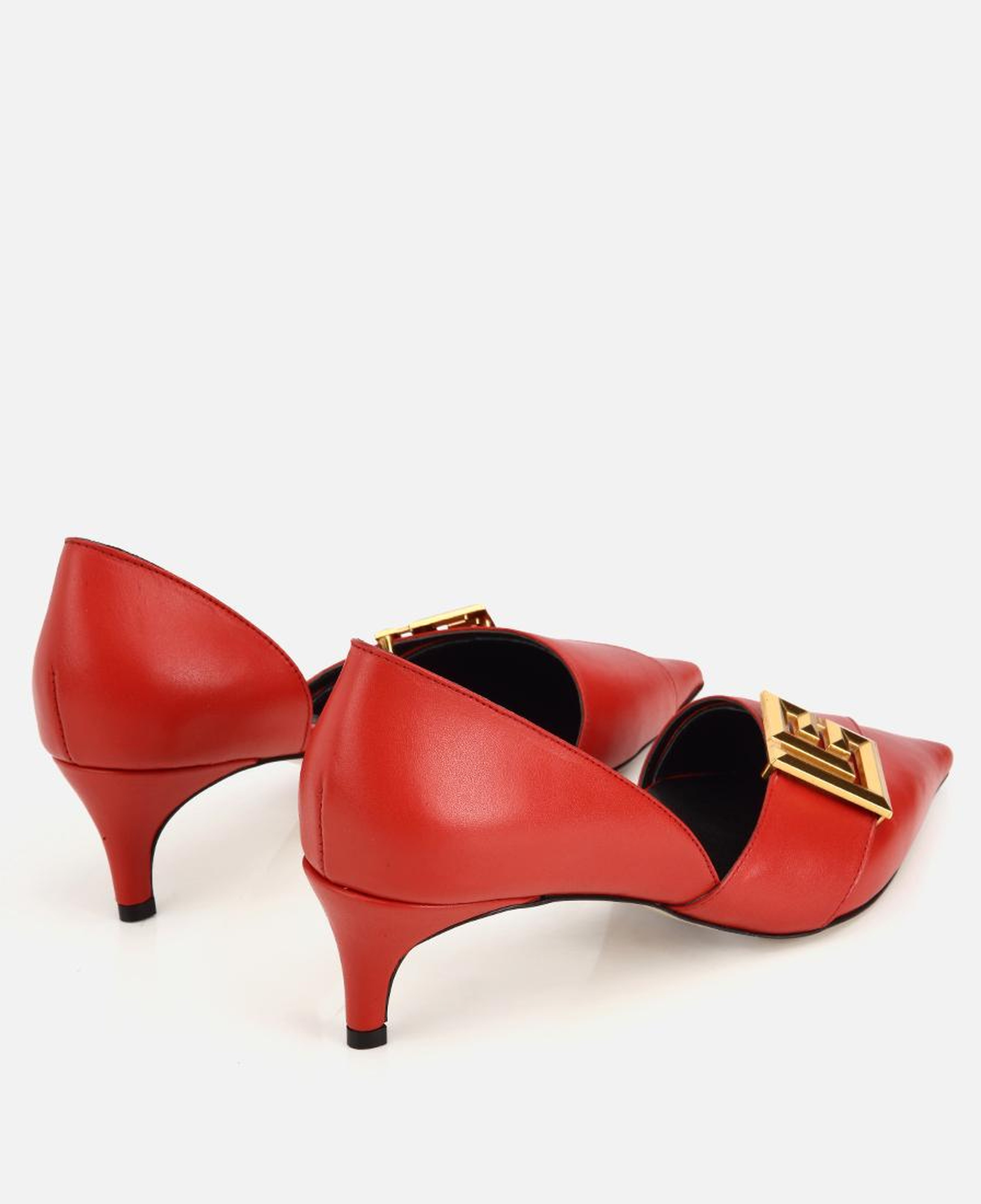 Kadın Deri Kırmızı Gold Tokalı Kısa Topuklu Stiletto