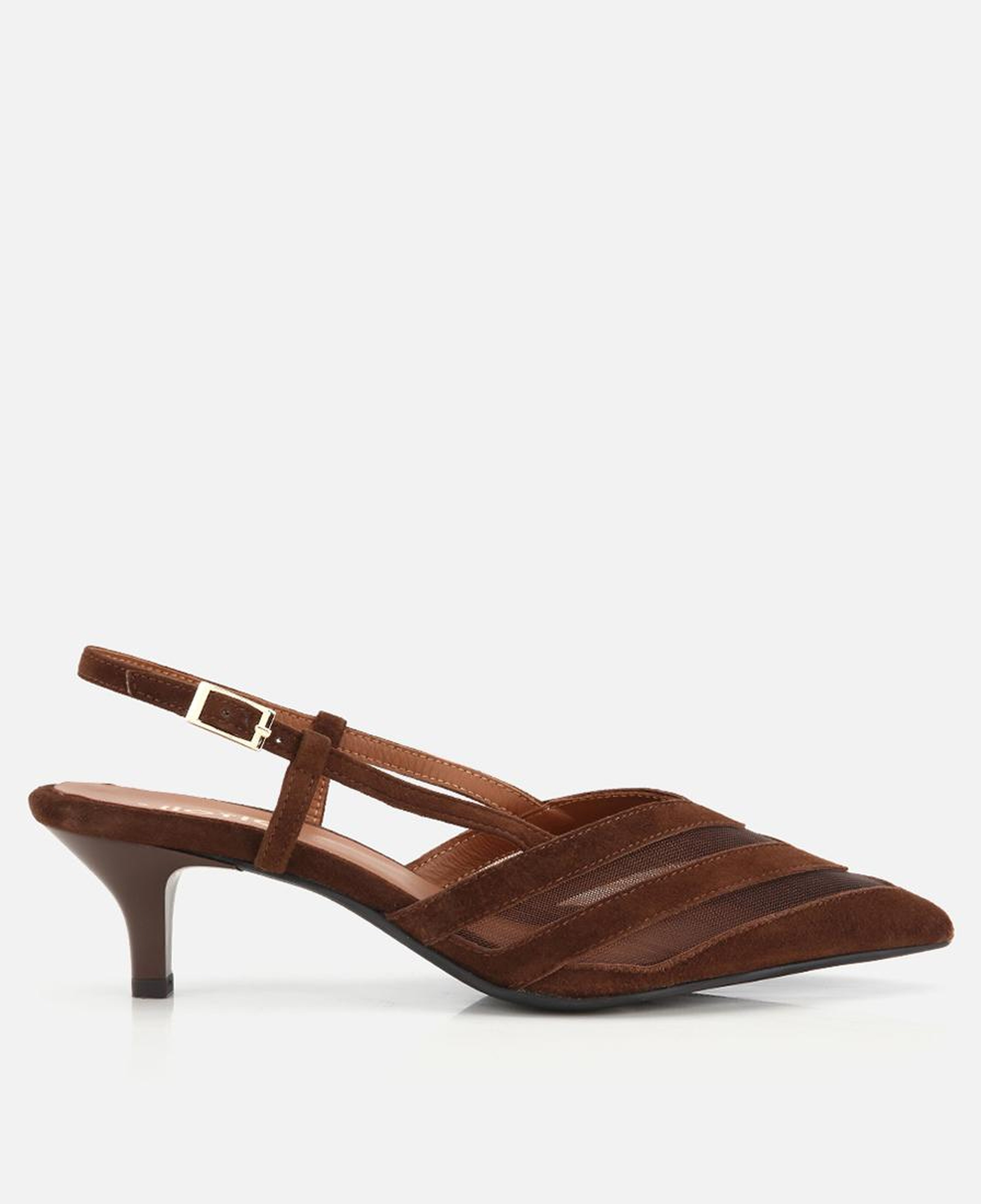 Kadın Süet Deri Kahverengi Arkası Açık Mini Topuklu Stiletto