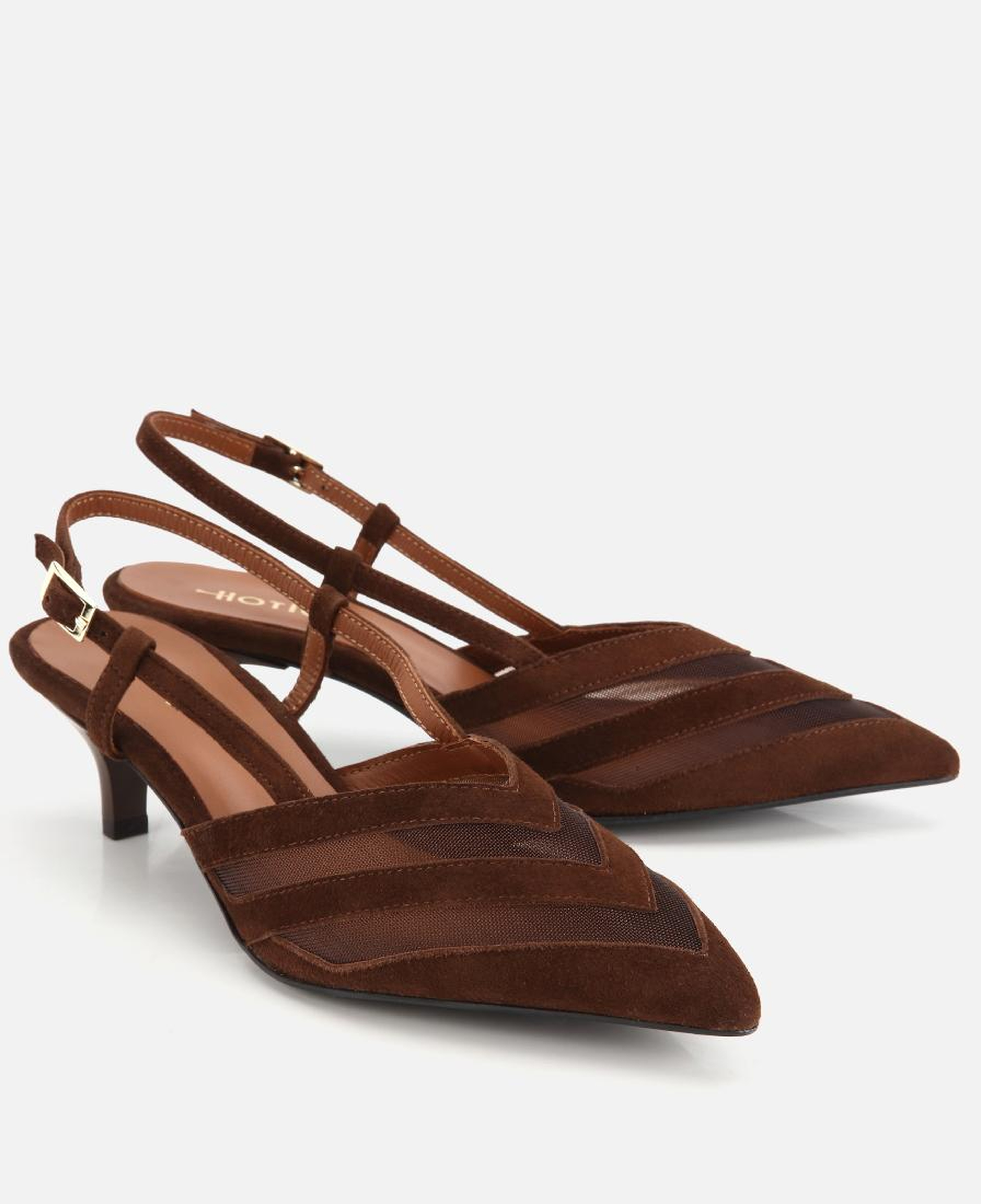 Kadın Süet Deri Kahverengi Arkası Açık Mini Topuklu Stiletto