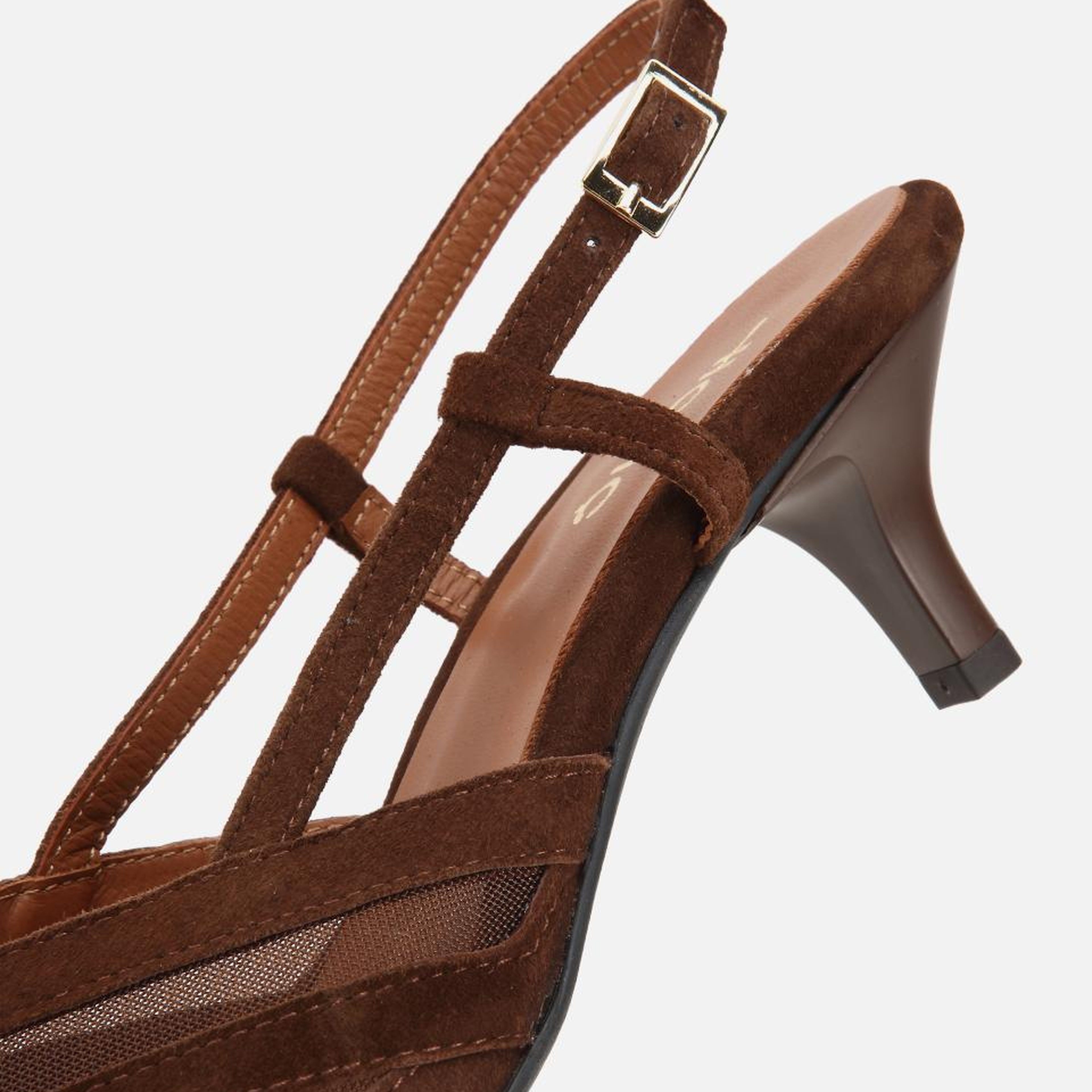 Kadın Süet Deri Kahverengi Arkası Açık Mini Topuklu Stiletto