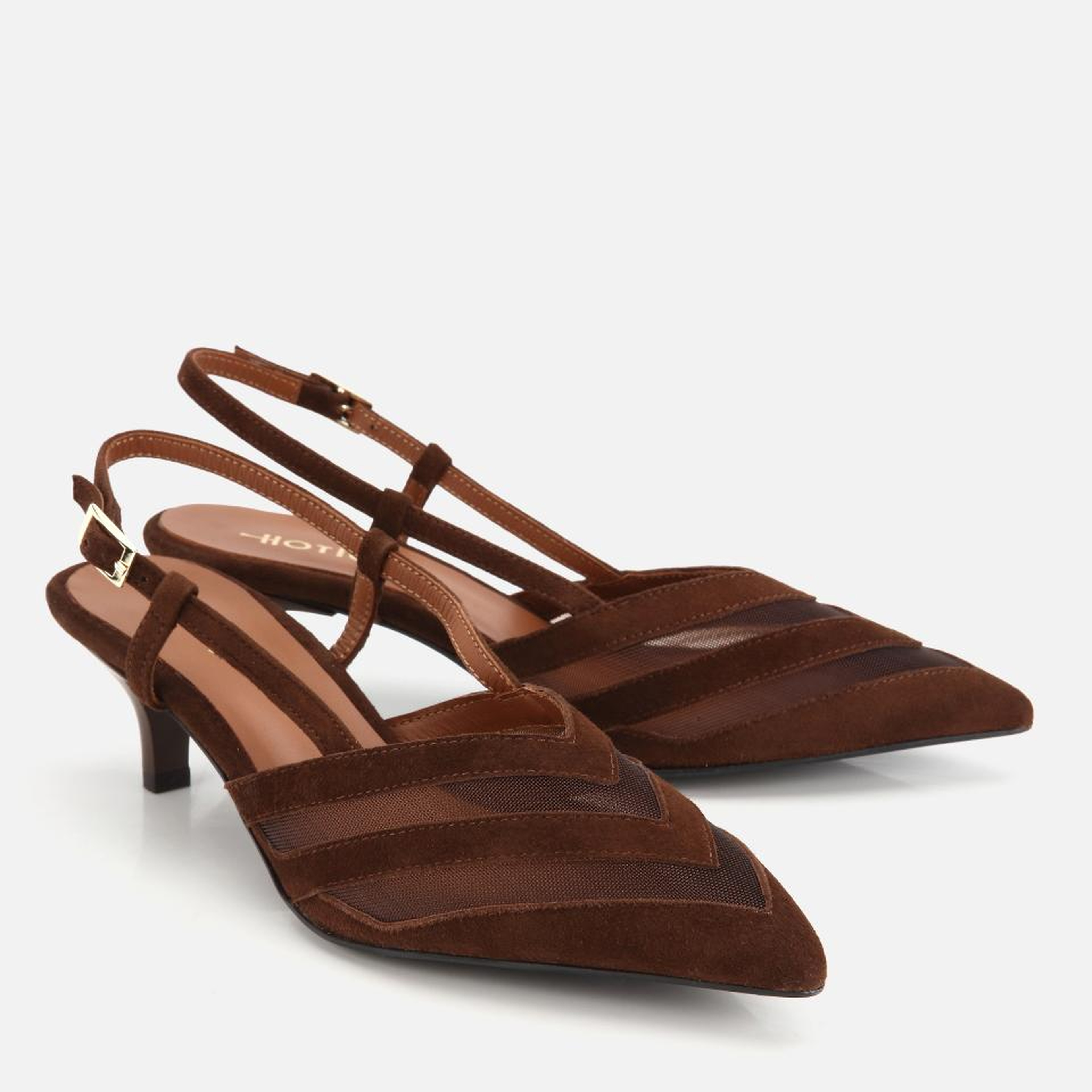 Kadın Süet Deri Kahverengi Arkası Açık Mini Topuklu Stiletto