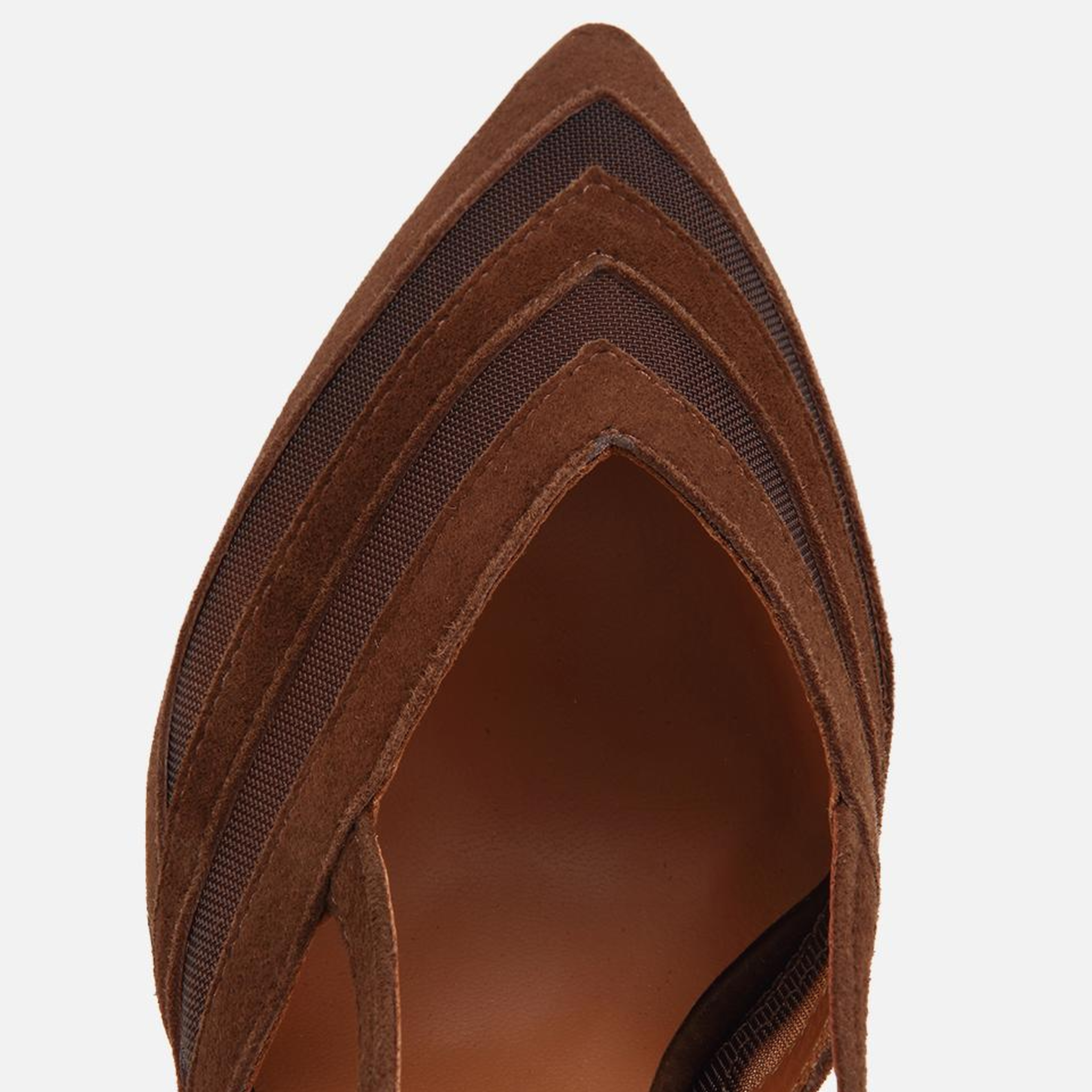 Kadın Süet Deri Kahverengi Arkası Açık Mini Topuklu Stiletto