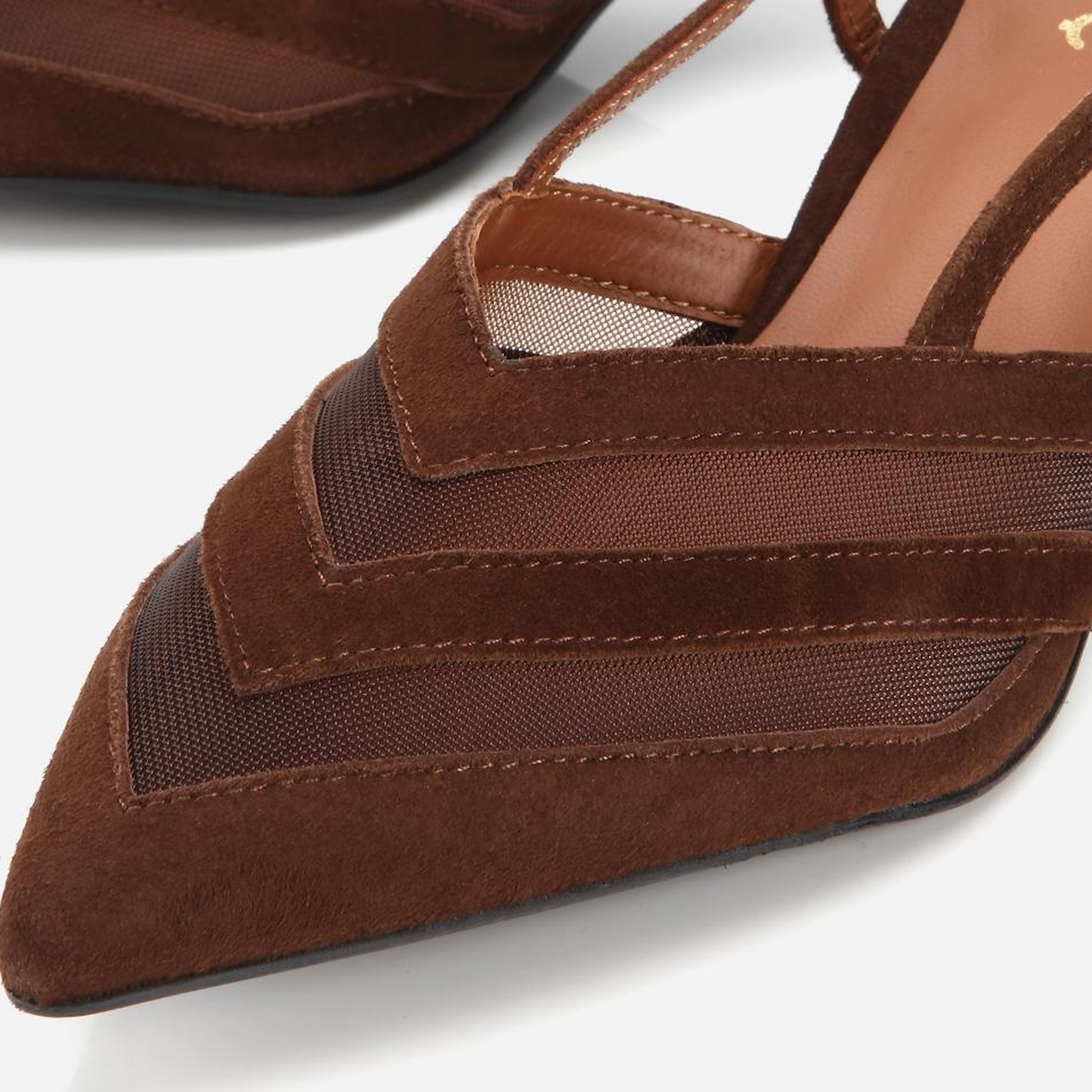 Kadın Süet Deri Kahverengi Arkası Açık Mini Topuklu Stiletto