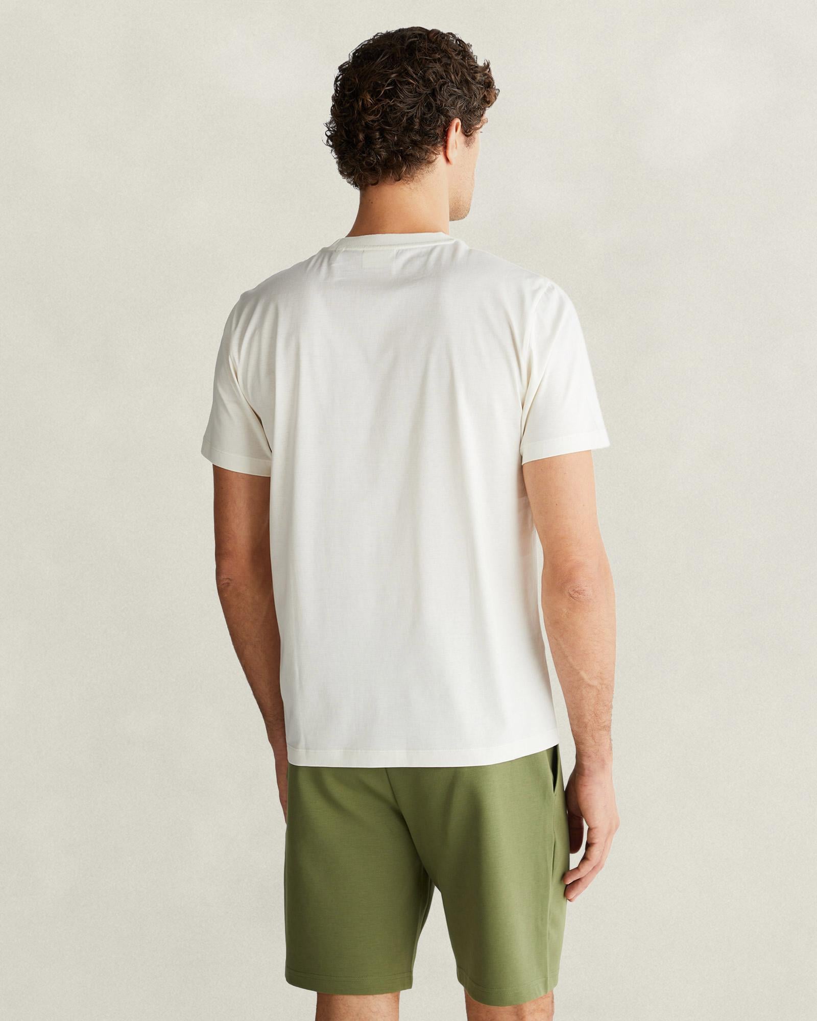 GANT Erkek Beyaz Bisiklet Yaka Regular Fit Logolu T-Shirt