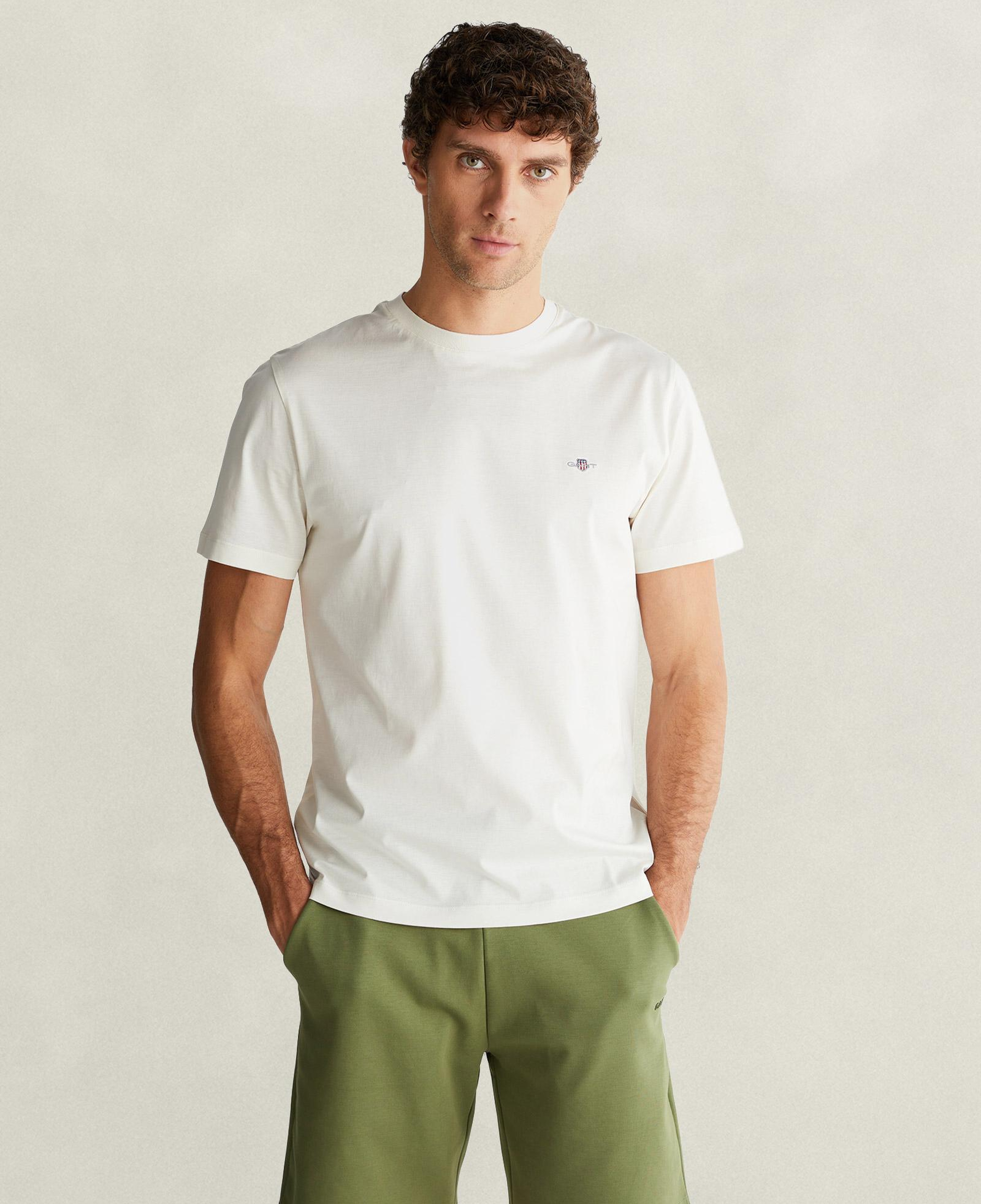 GANT Erkek Beyaz Bisiklet Yaka Regular Fit Logolu T-Shirt