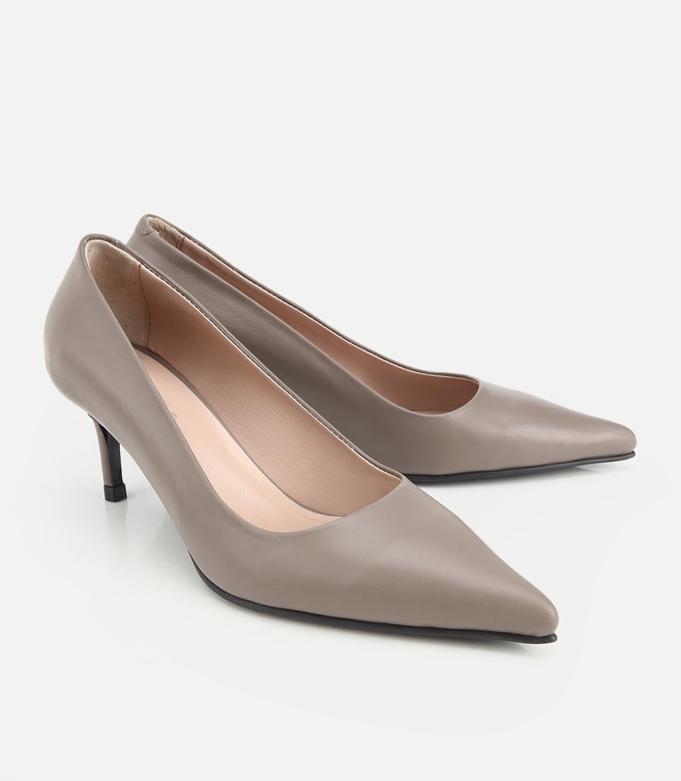 Kadın Deri Vizon İnce Kısa Topuklu Stiletto