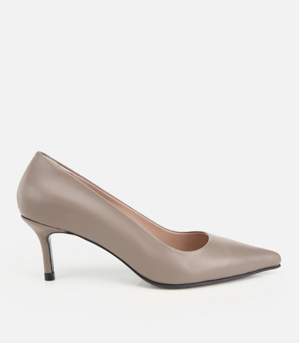 Kadın Deri Vizon İnce Kısa Topuklu Stiletto