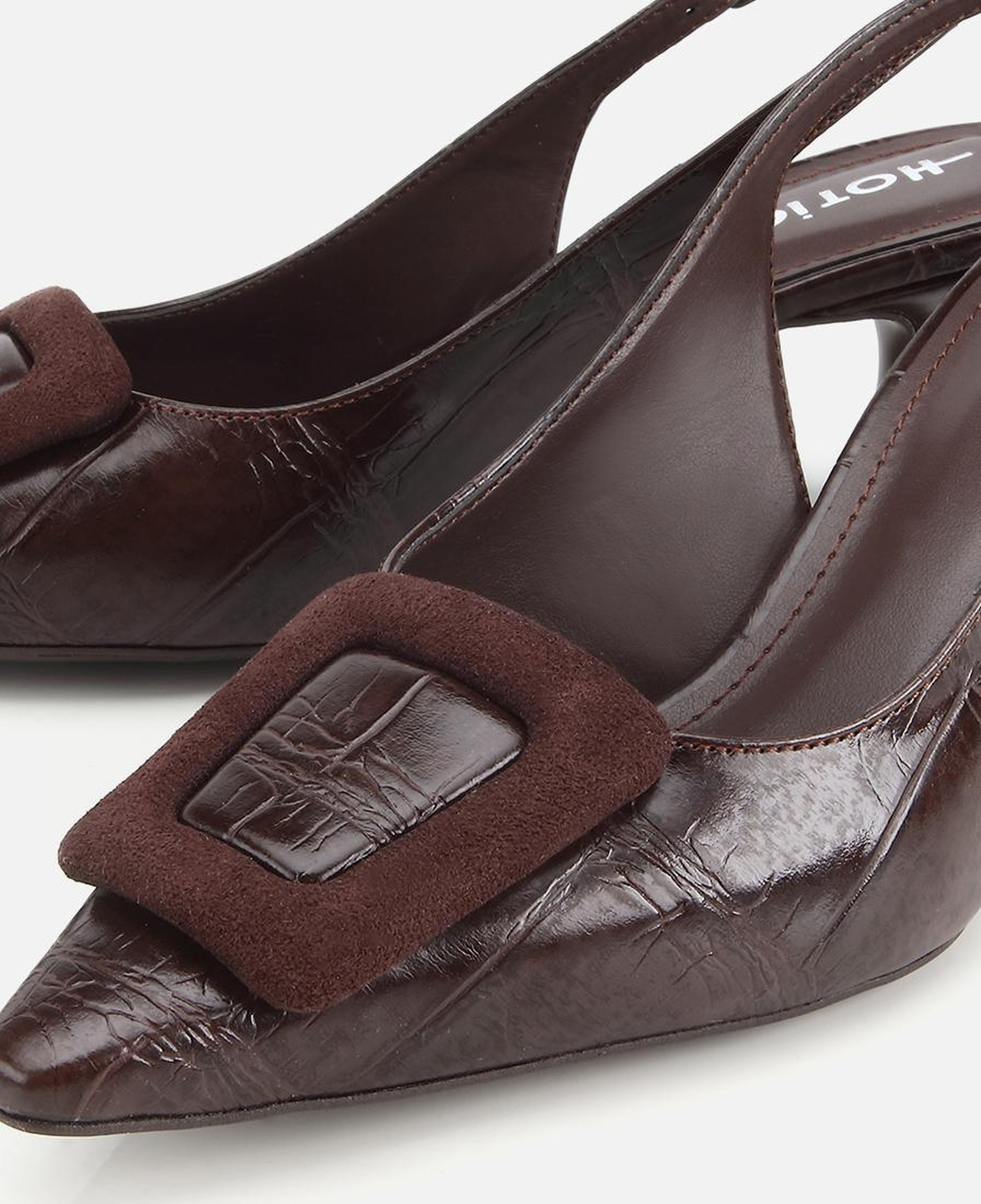 Kadın Kahverengi Arkası Açık Toka Detaylı Kısa Topuklu Stiletto