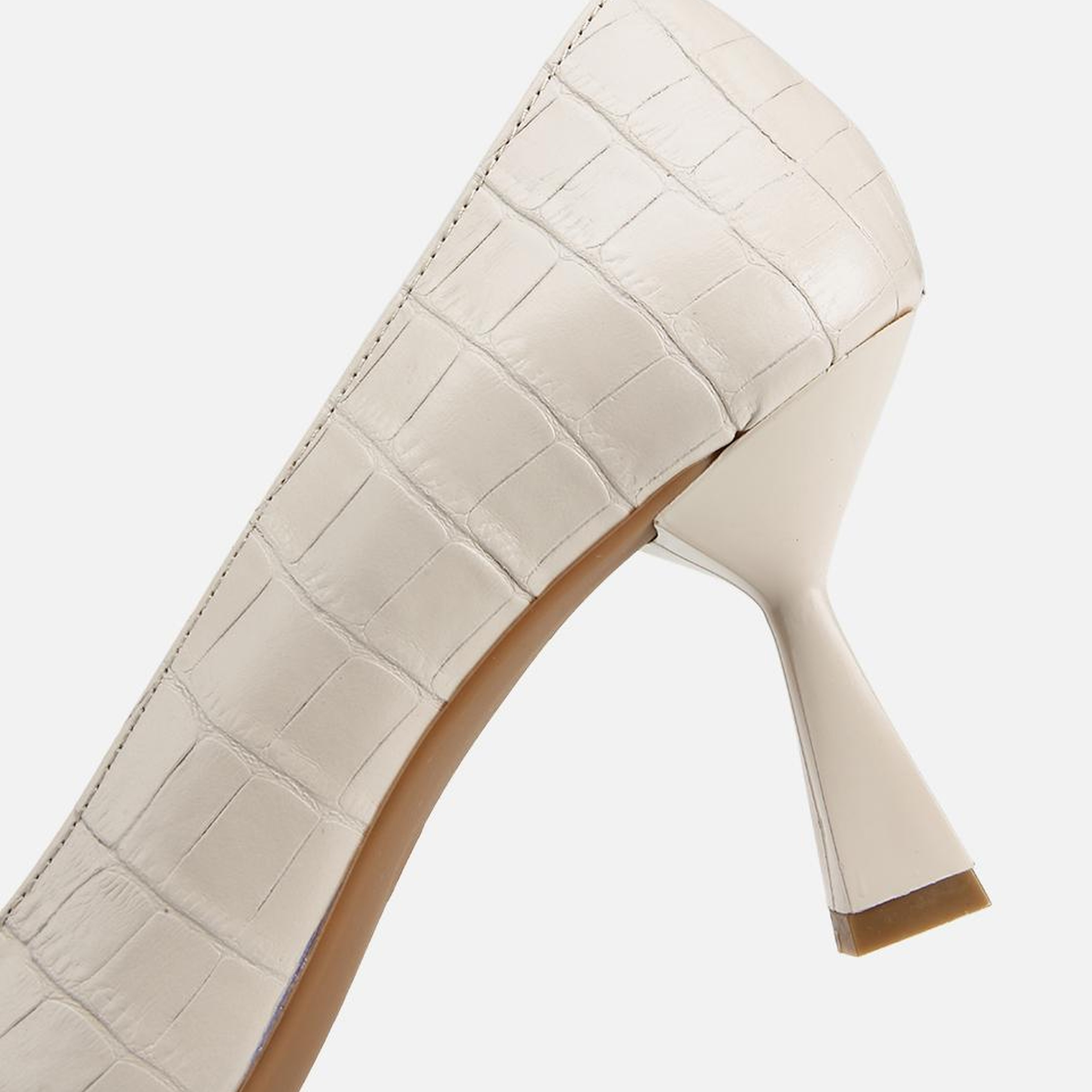 Kadın Deri Ekru Kroko Detaylı Stiletto
