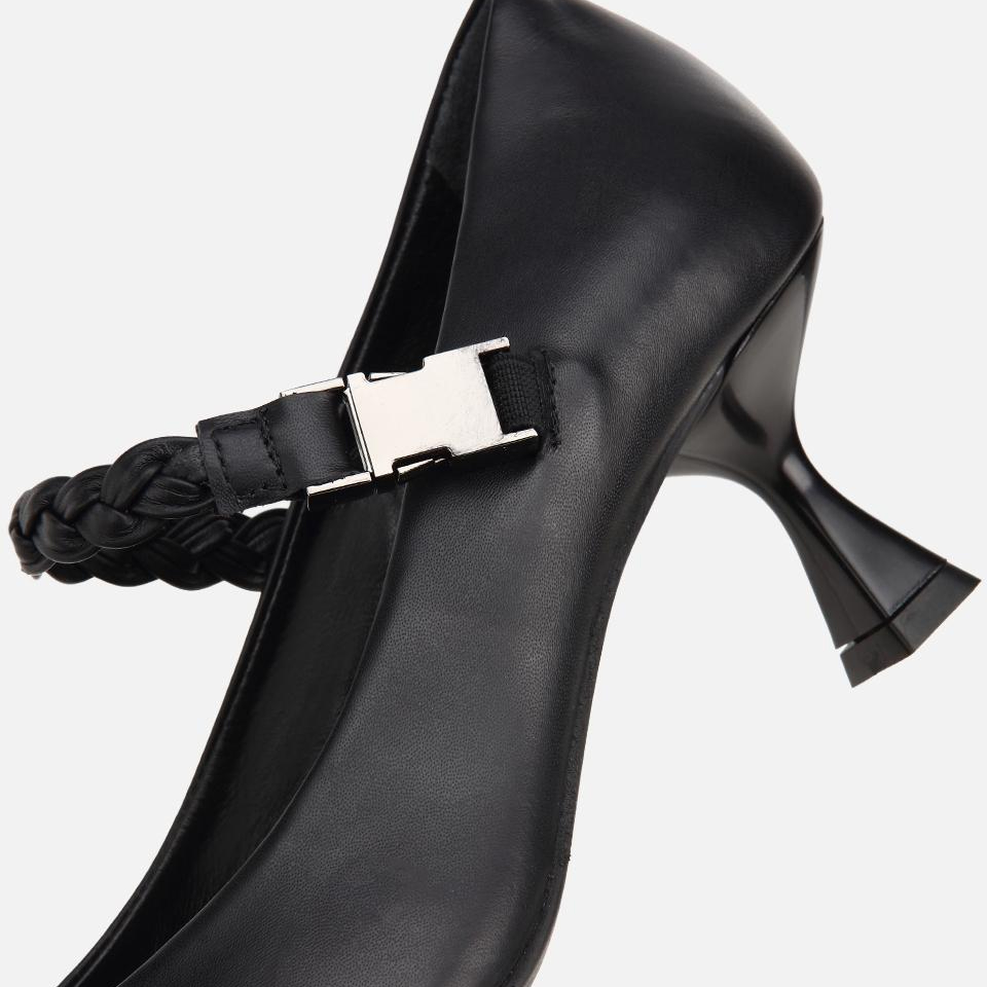 Kadın Deri Siyah Örgü Bantlı İnce Topuklu Stiletto