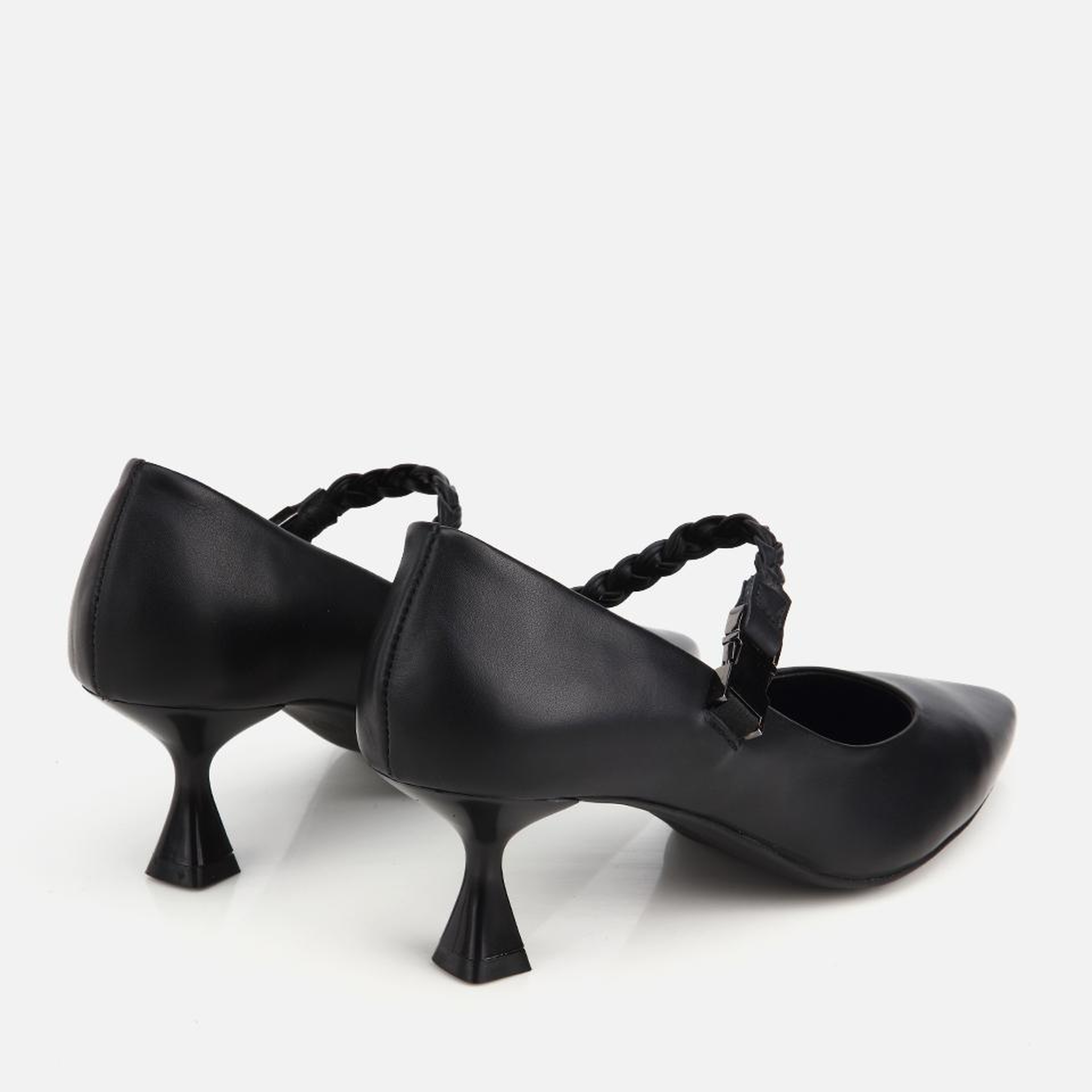 Kadın Deri Siyah Örgü Bantlı İnce Topuklu Stiletto