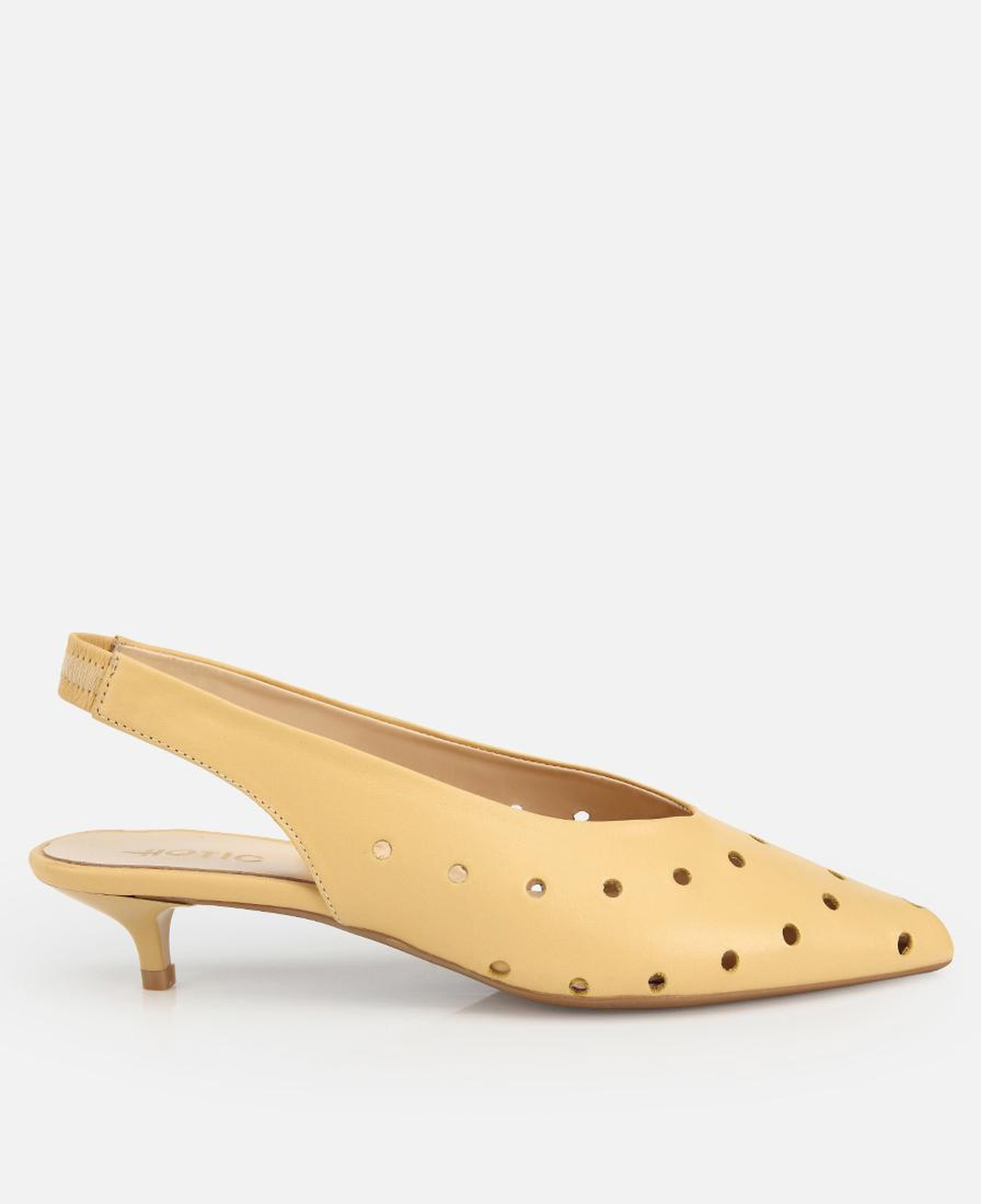 Kadın Deri Sarı Delik Detaylı Arkası Lastikli Mini Topuklu Stiletto