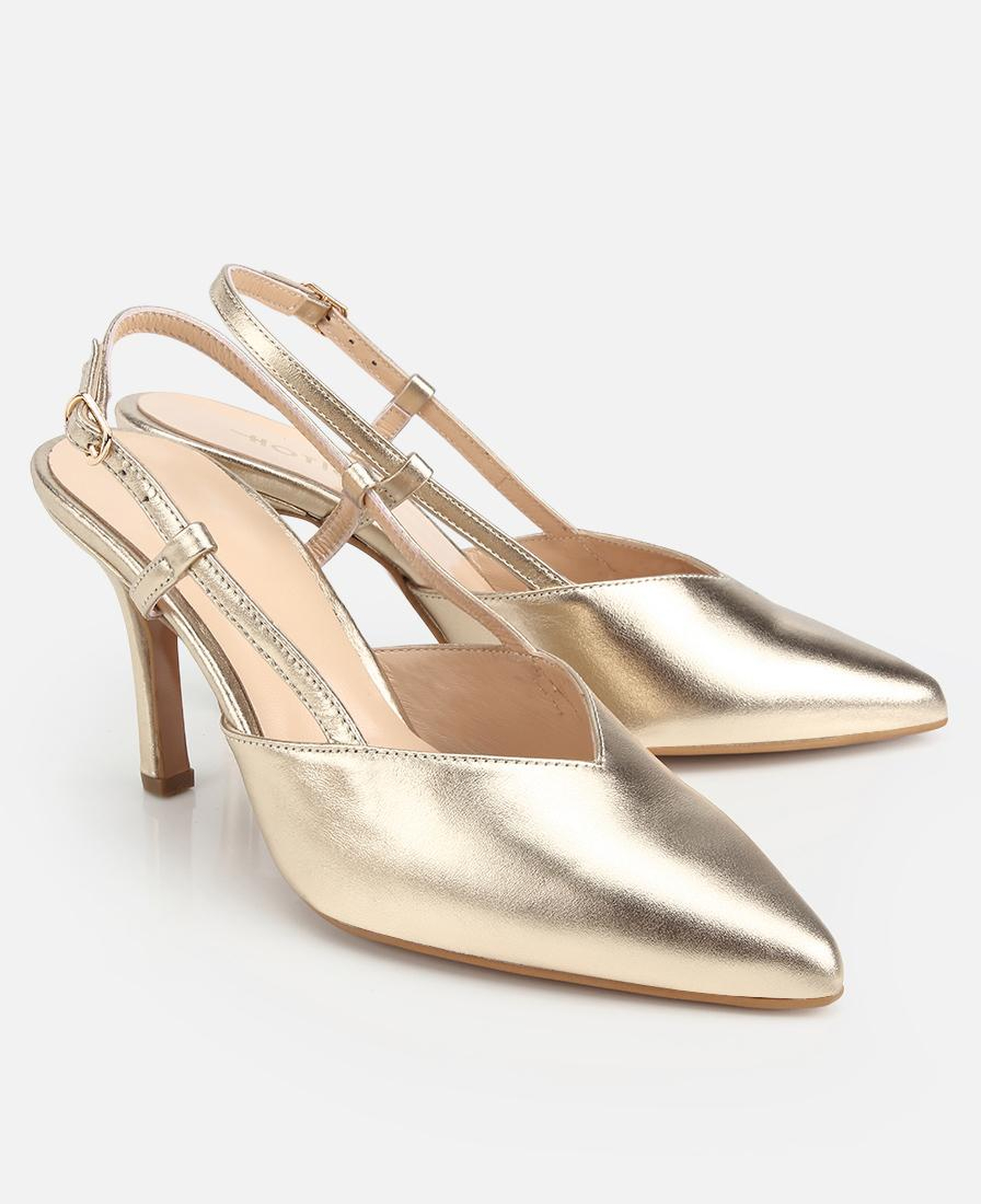 Kadın Deri Gold Arkası Açık Stiletto