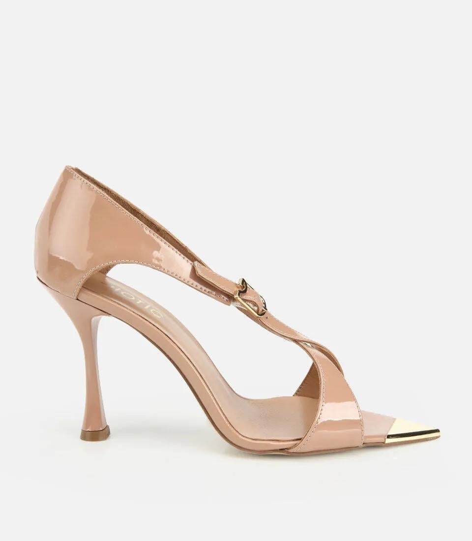 Kadın Rugan Deri Bej Sivri Burunlu İnce Topuklu Stiletto
