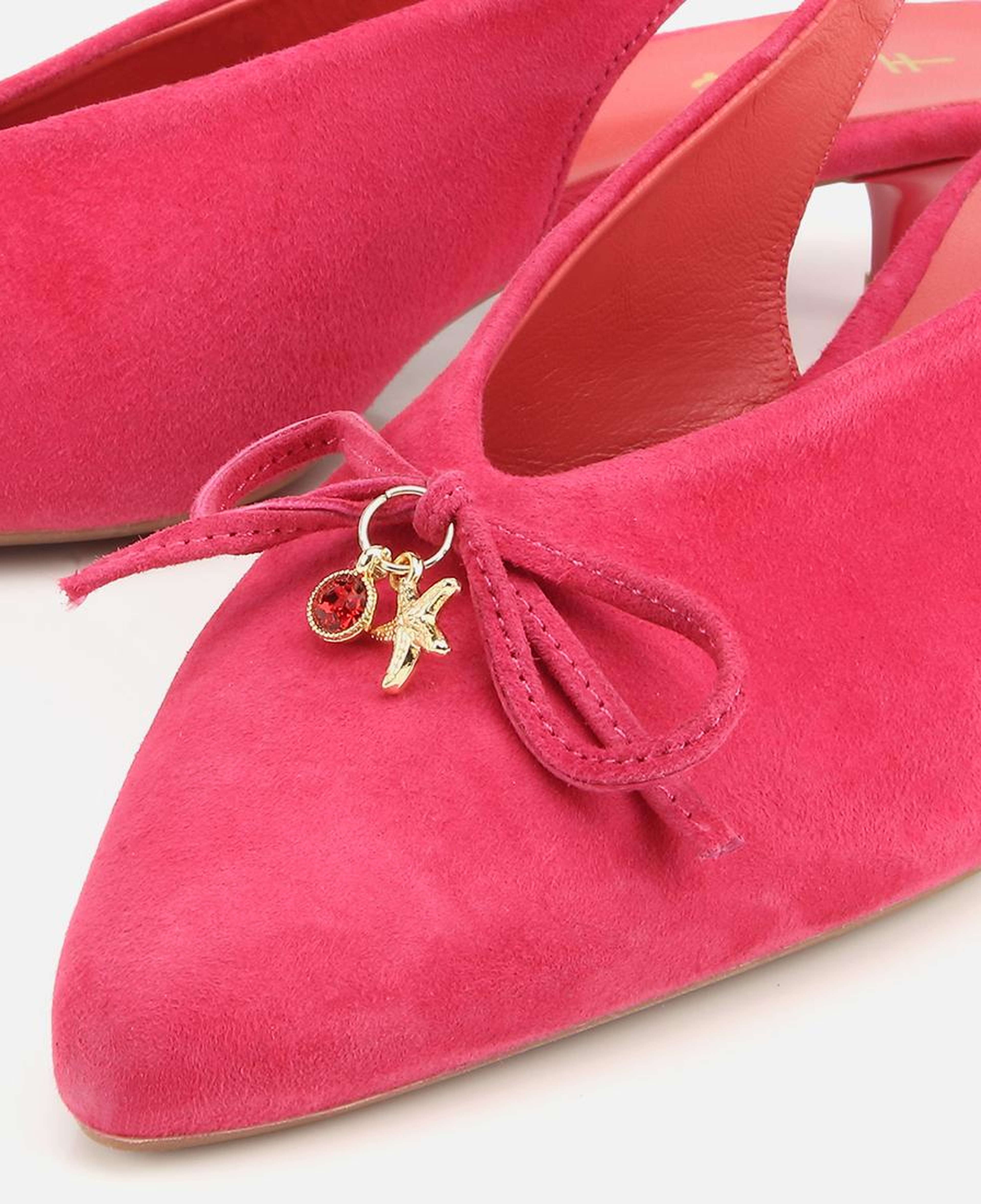 Kadın Süet Deri Fuşya Toka Detaylı Arkası Açık Kısa Topuklu Stiletto