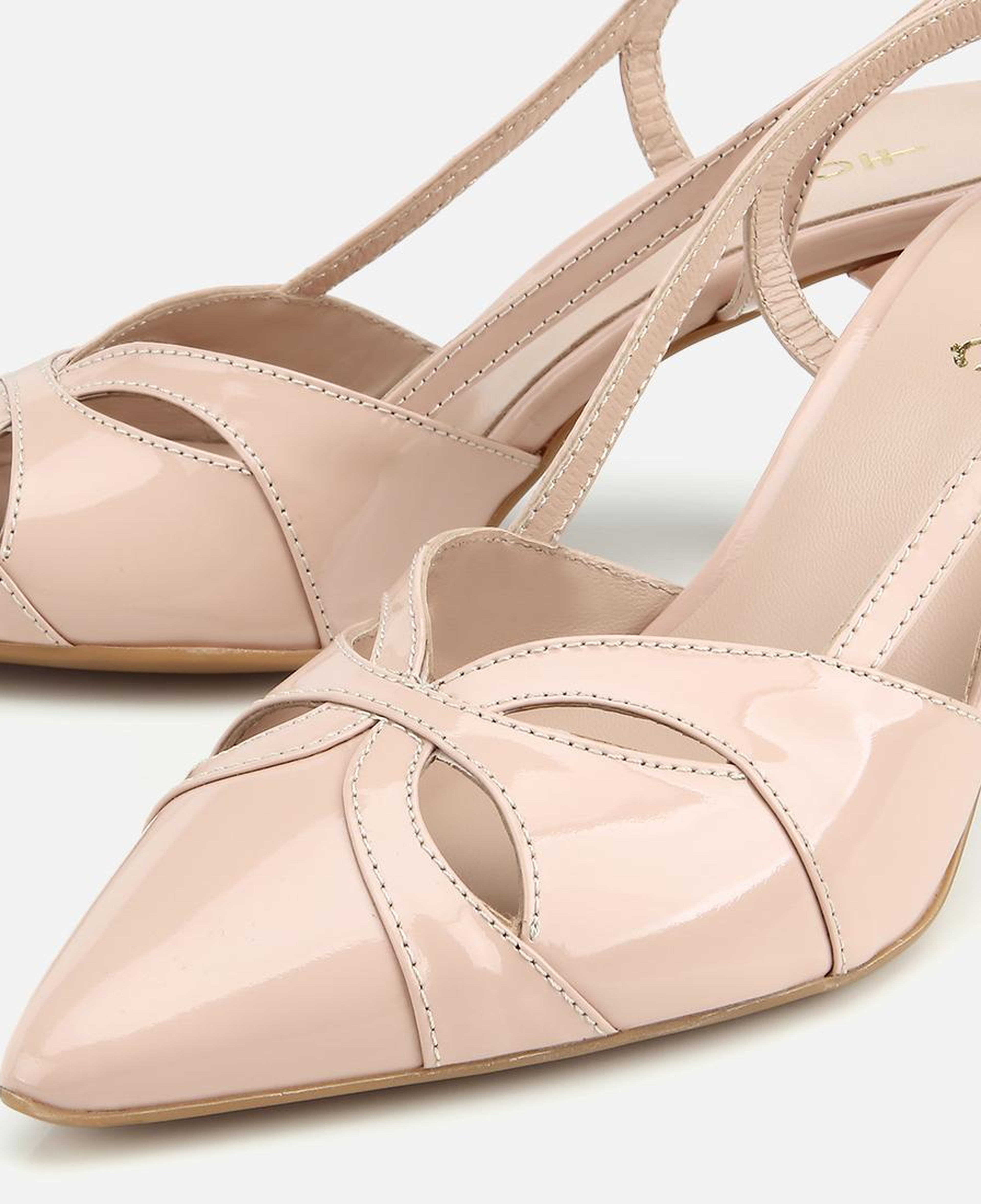 Kadın Rugan Deri Pudra Arkası Açık Kısa Topuklu Stiletto