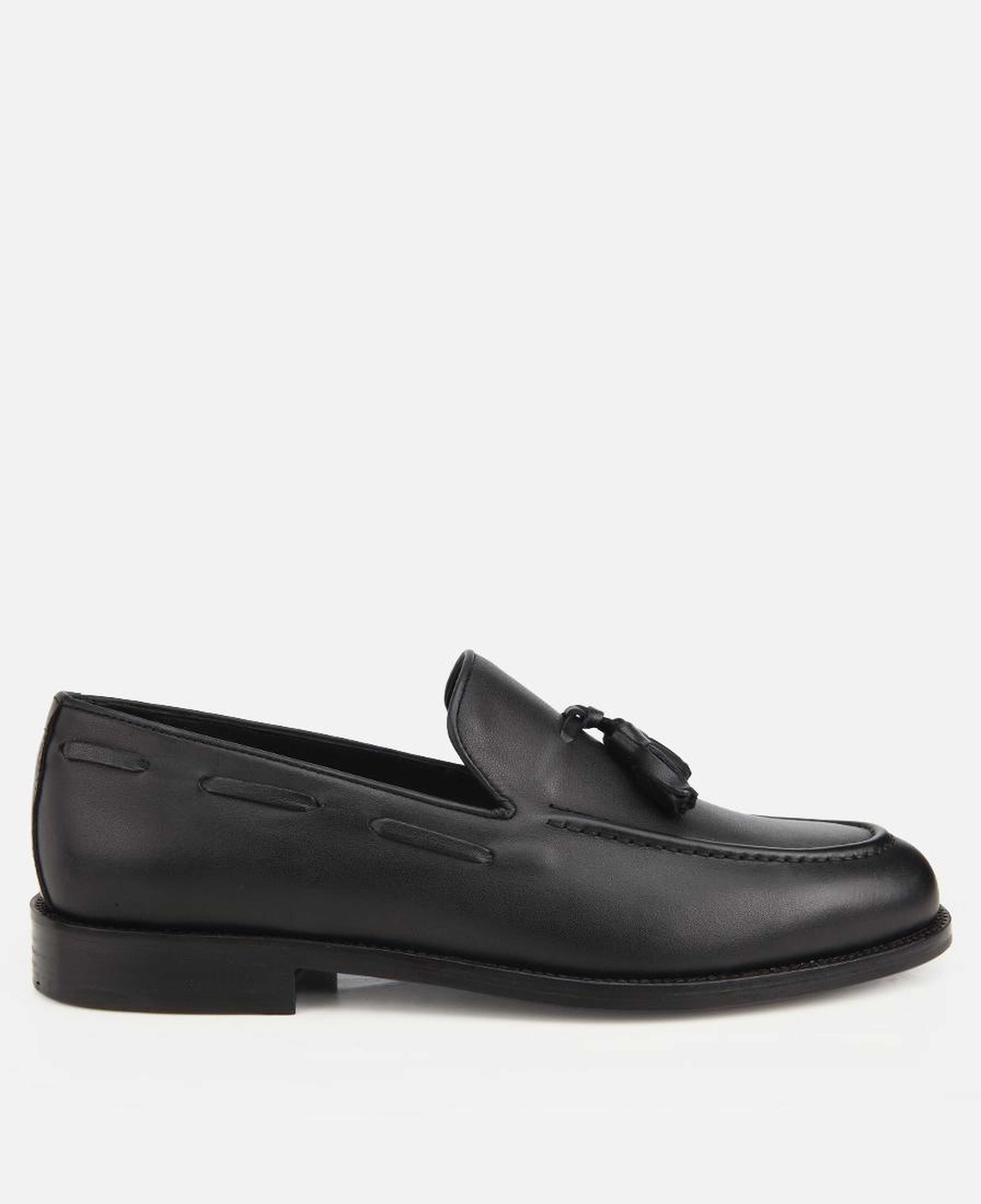 Erkek Deri Siyah Püskül Detaylı Klasik Loafer