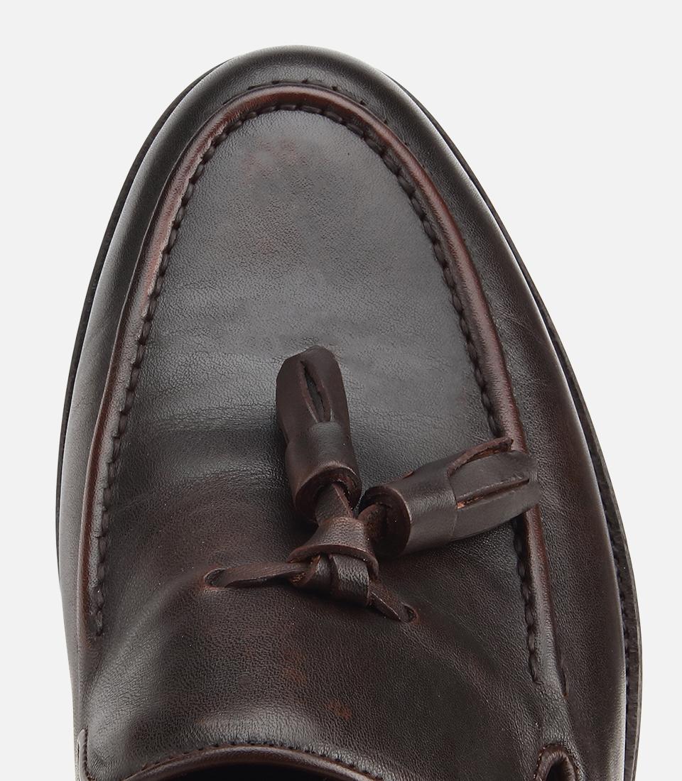 Erkek Deri Kahverengi Püskül Detaylı Klasik Loafer