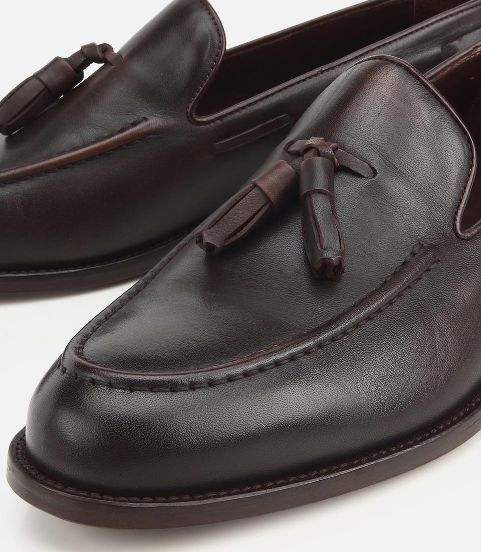 Erkek Deri Kahverengi Püskül Detaylı Klasik Loafer