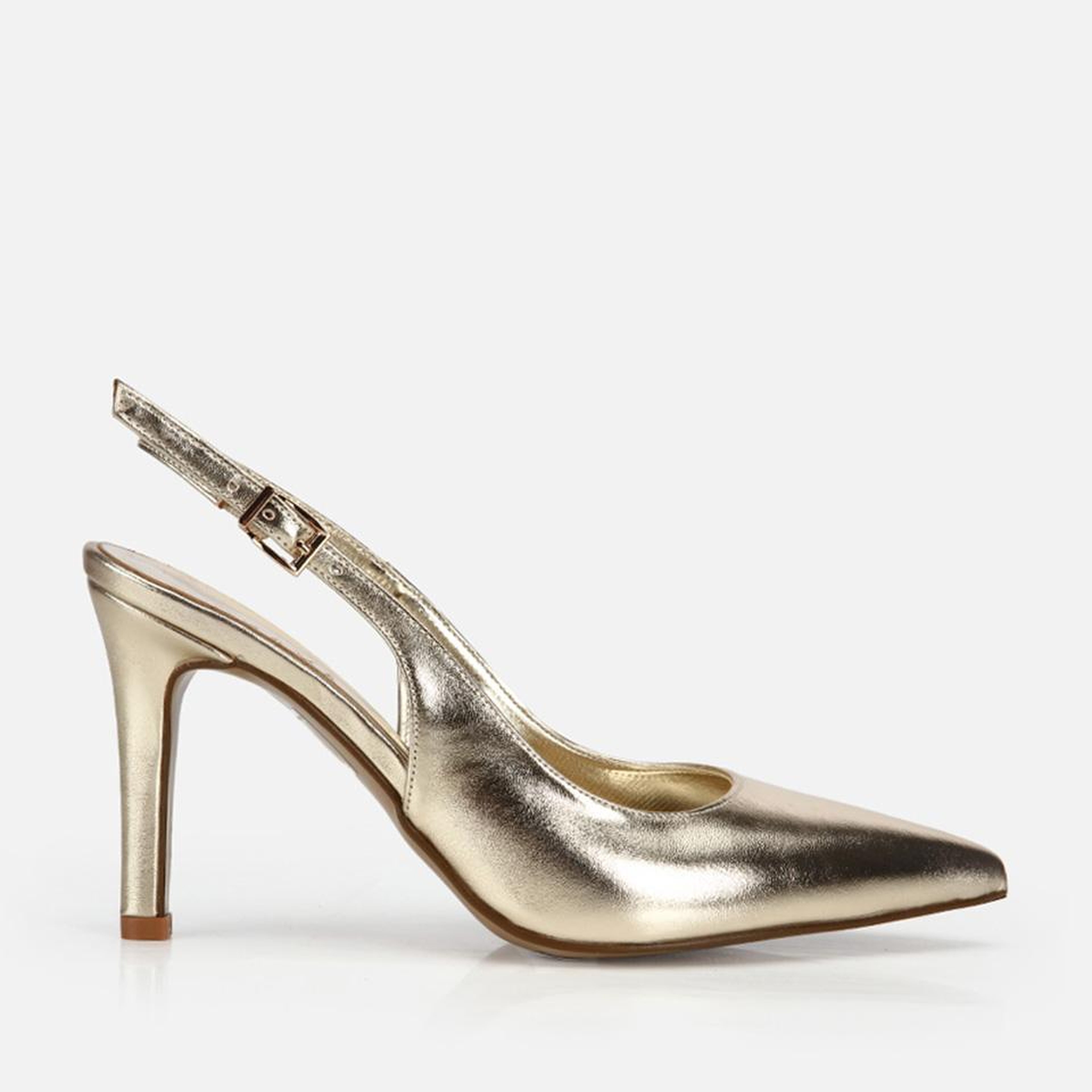 Kadın Gold Sivri Burunlu İnce Topuklu Arkası Açık Stiletto