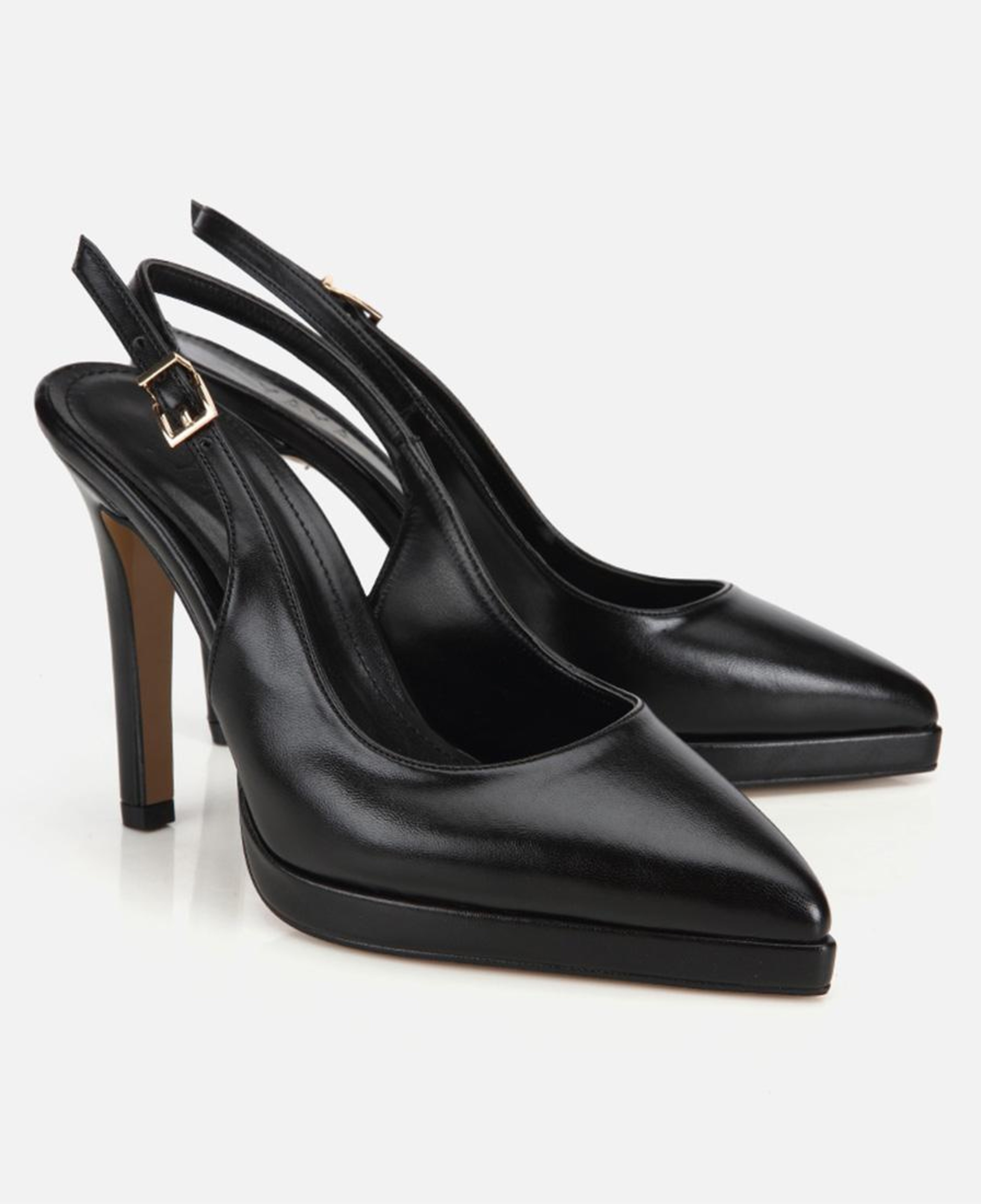 Kadın Siyah Sivri Burunlu Platformlu Yüksek Topuklu Arkası Açık Stiletto
