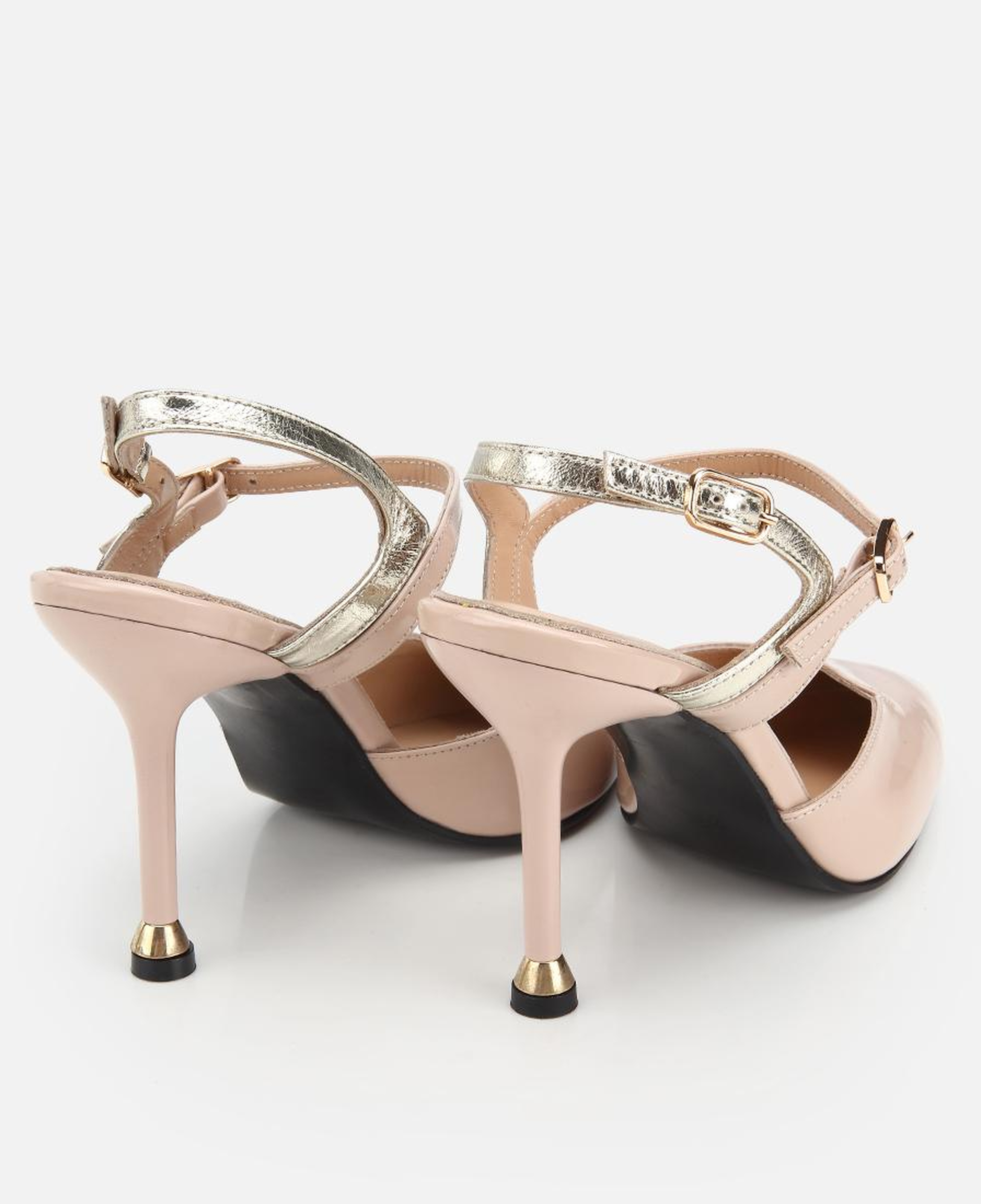 Kadın Deri Rugan Bej Bilekte Bağlamalı Gold İnce Topuklu Stiletto