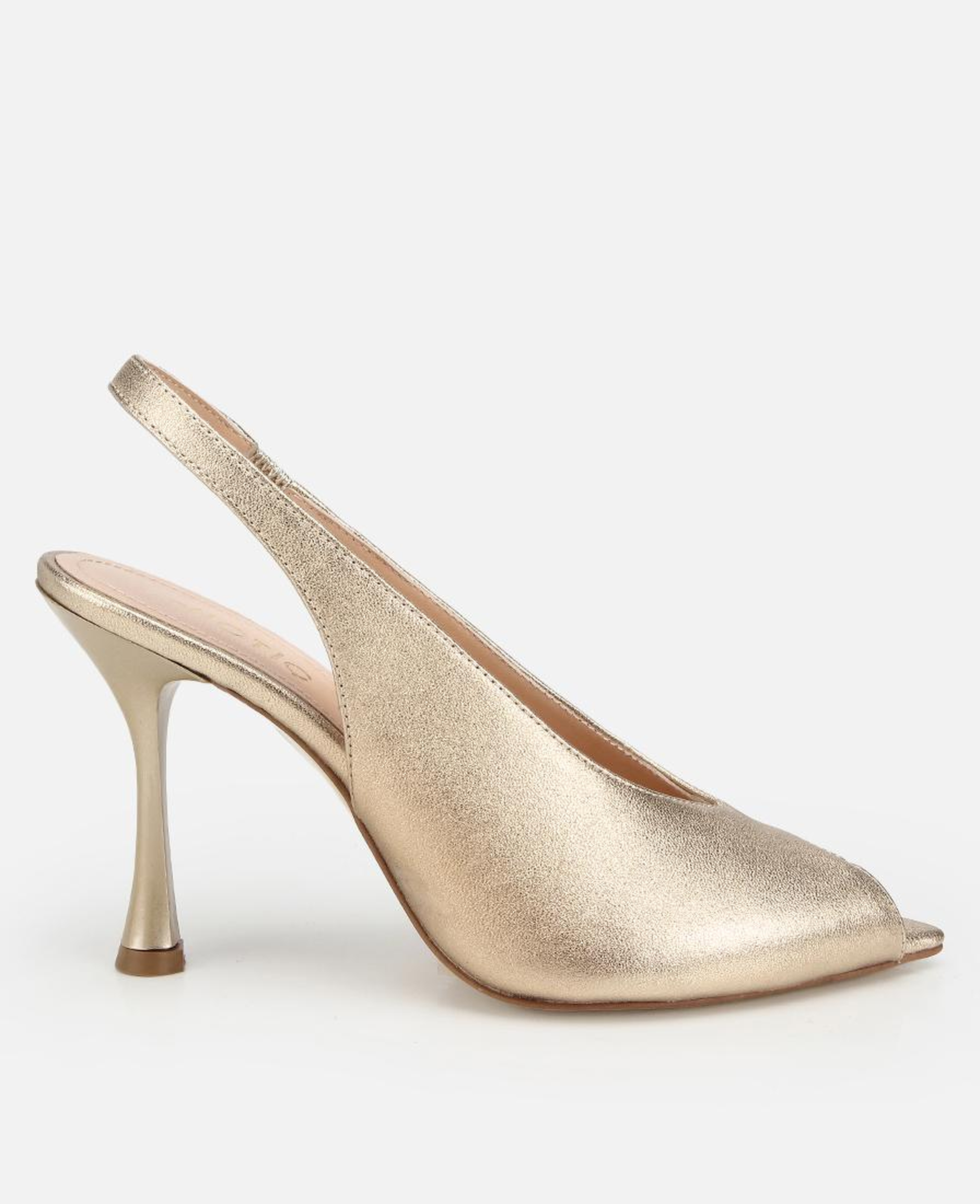 Kadın Deri Gold Burnu Açık İnce Topuklu Stiletto