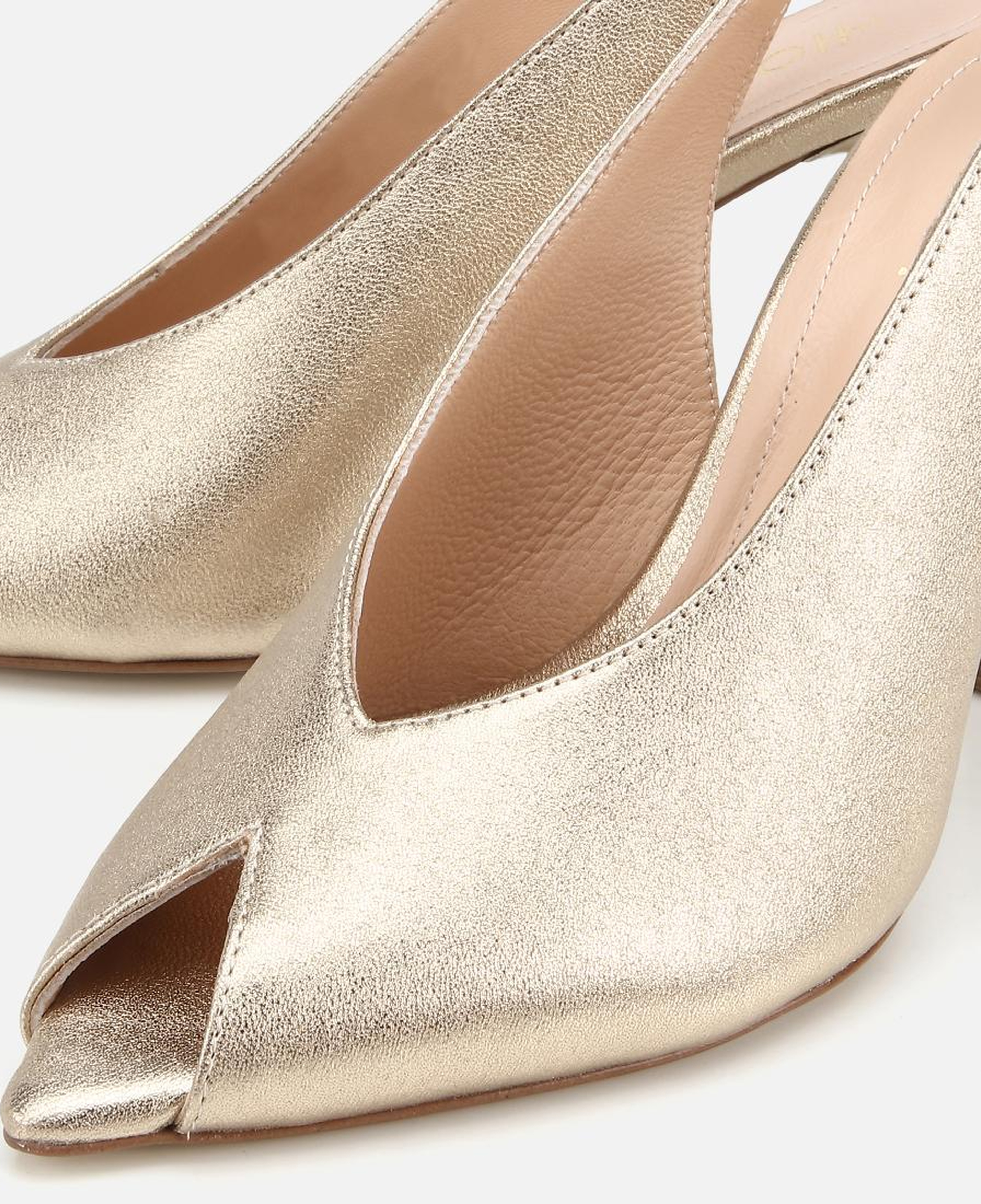 Kadın Deri Gold Burnu Açık İnce Topuklu Stiletto