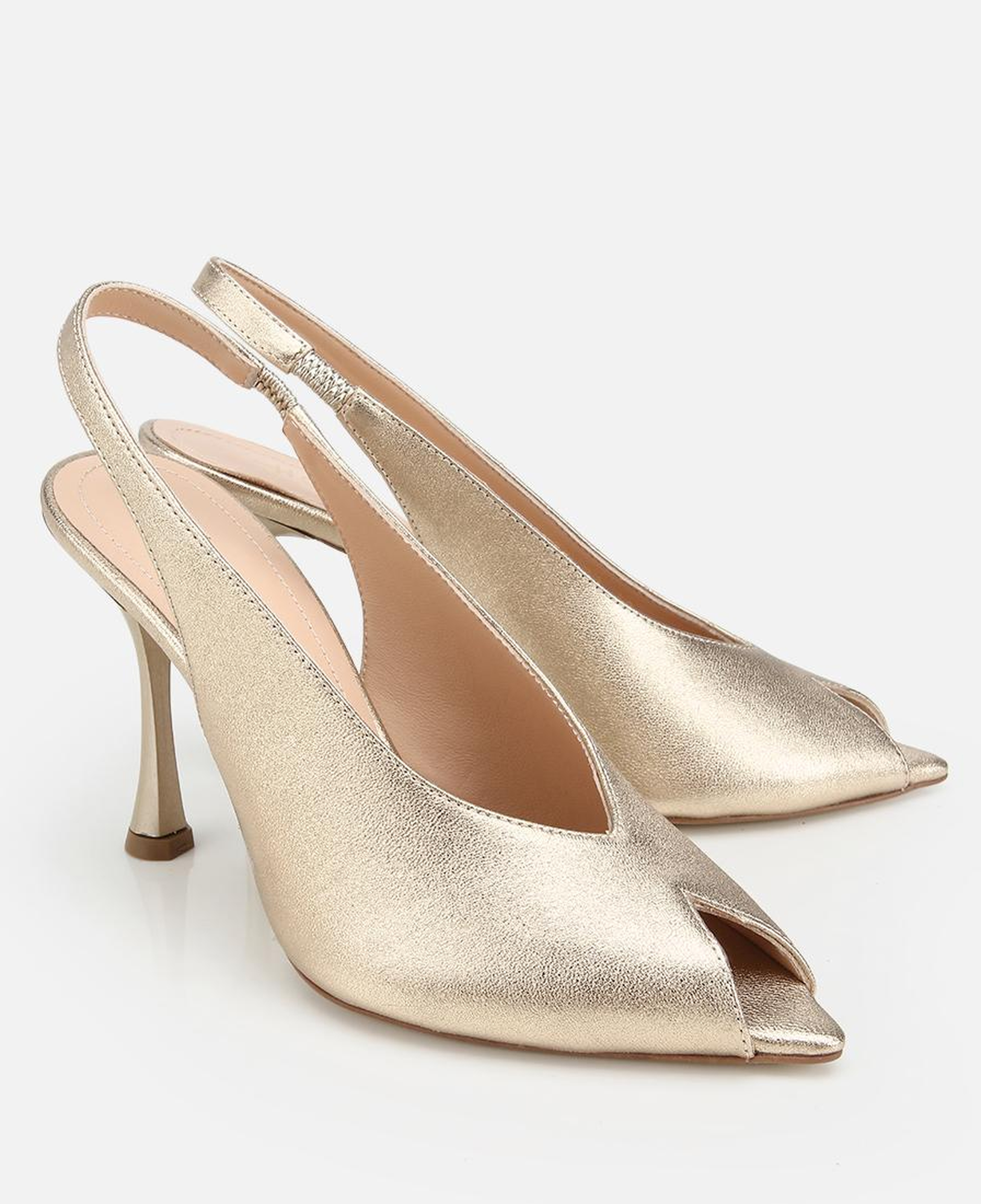 Kadın Deri Gold Burnu Açık İnce Topuklu Stiletto