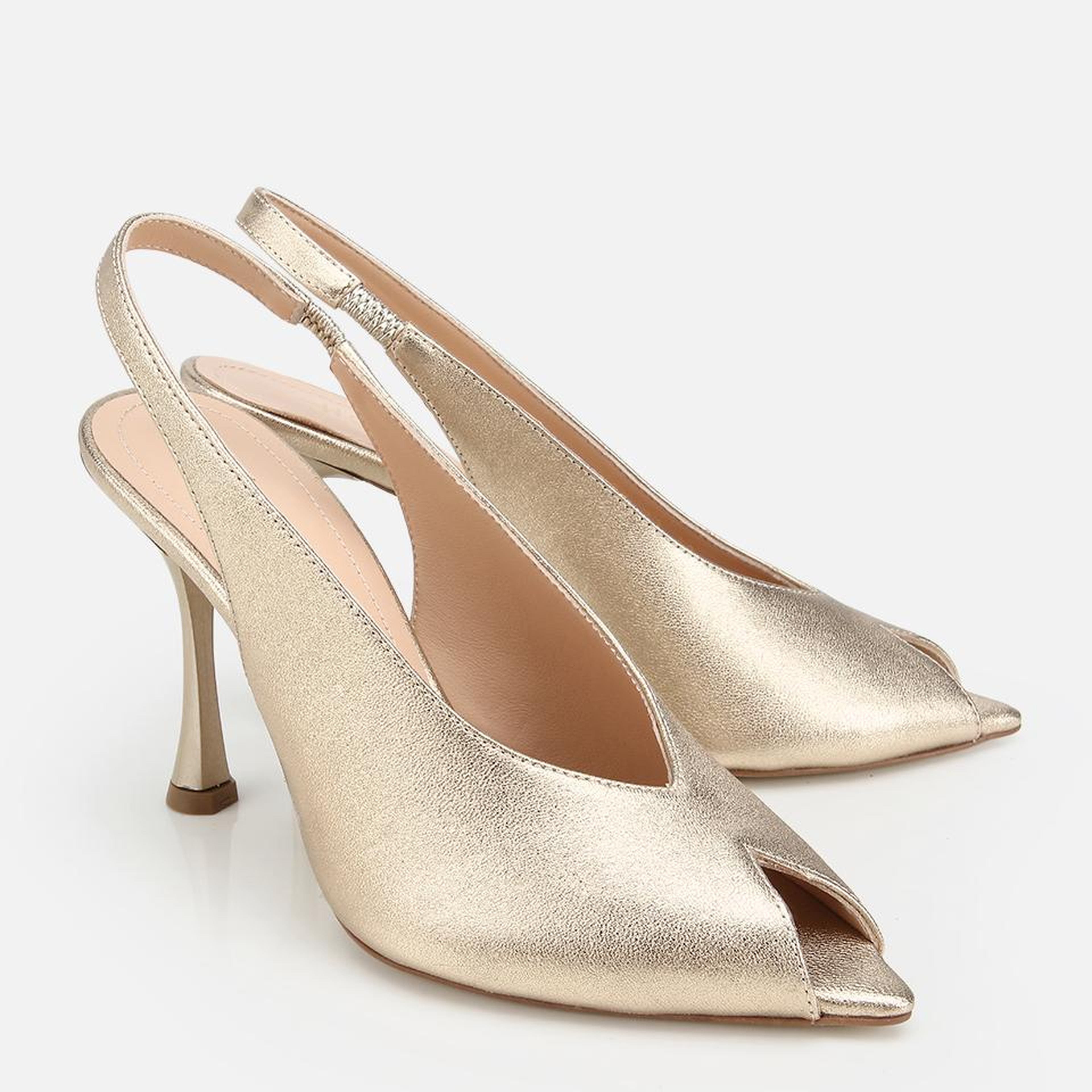 Kadın Deri Gold Burnu Açık İnce Topuklu Stiletto