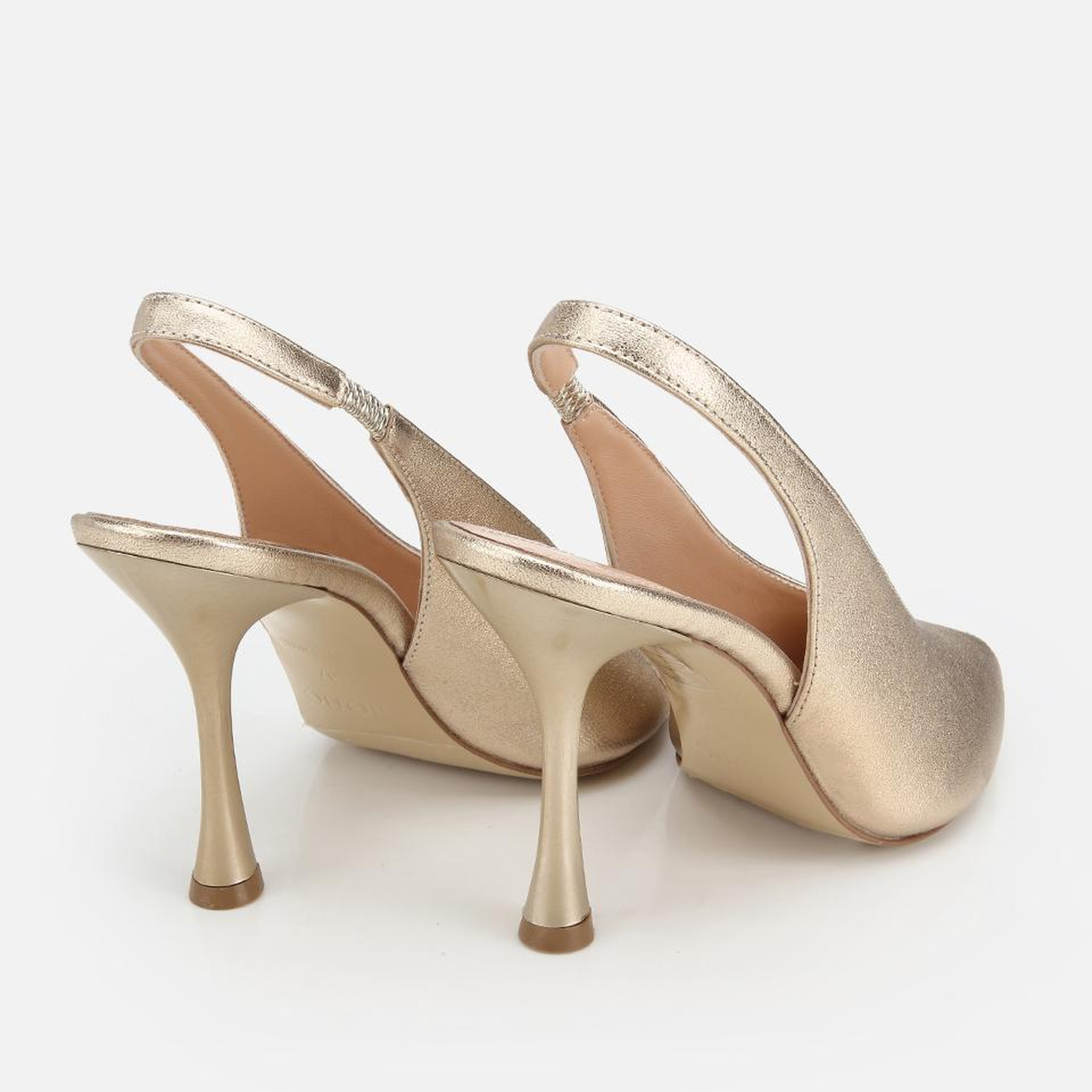 Kadın Deri Gold Burnu Açık İnce Topuklu Stiletto