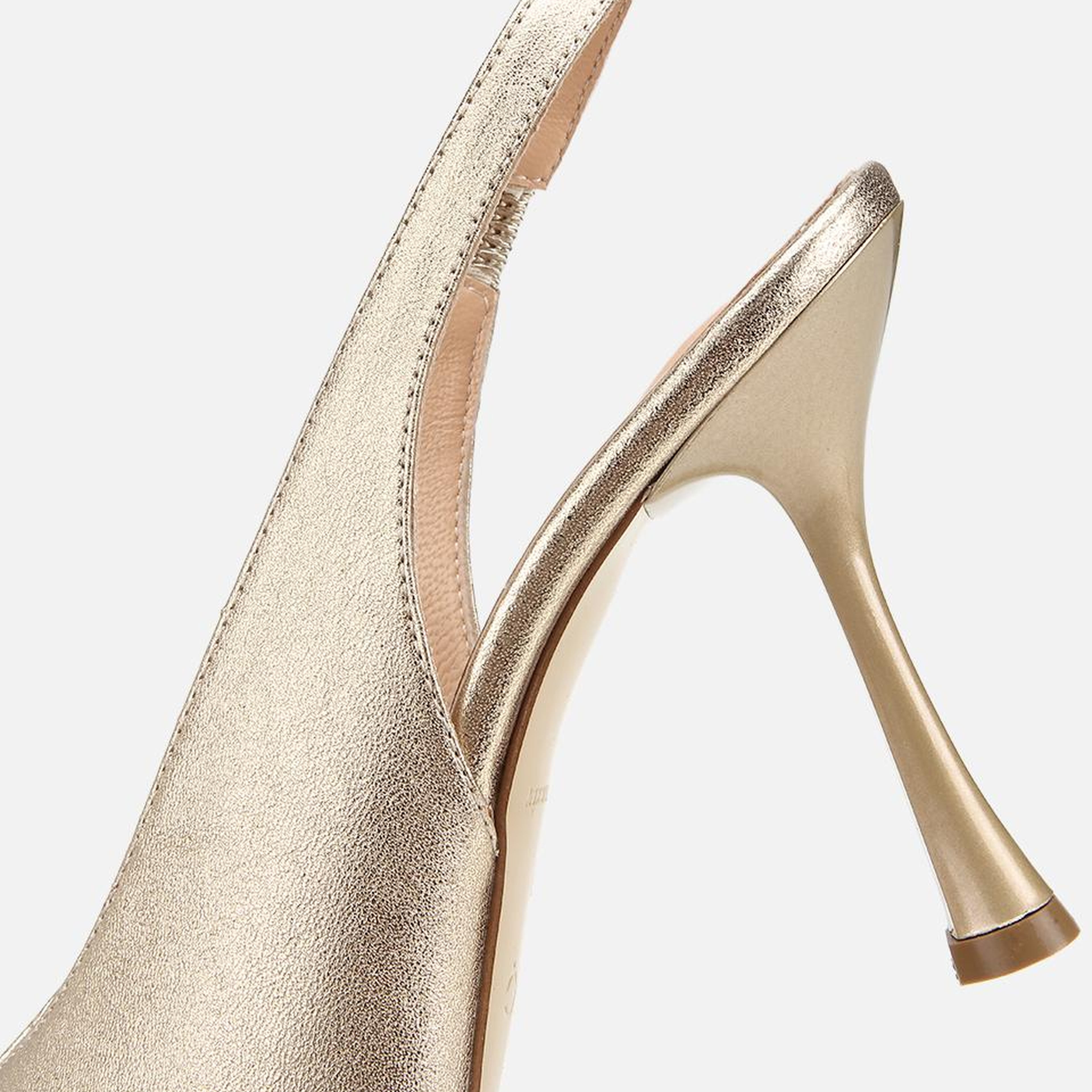 Kadın Deri Gold Burnu Açık İnce Topuklu Stiletto