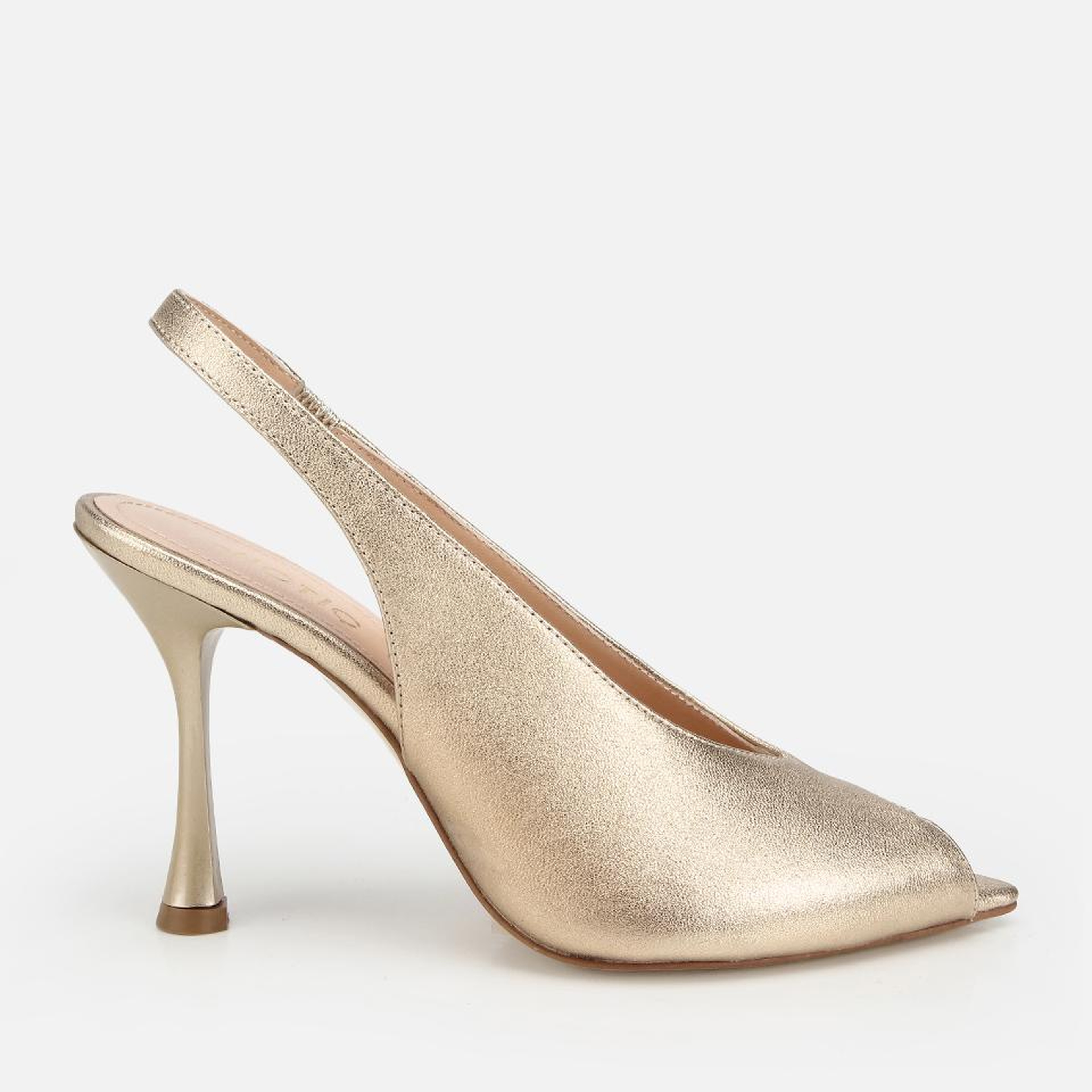 Kadın Deri Gold Burnu Açık İnce Topuklu Stiletto