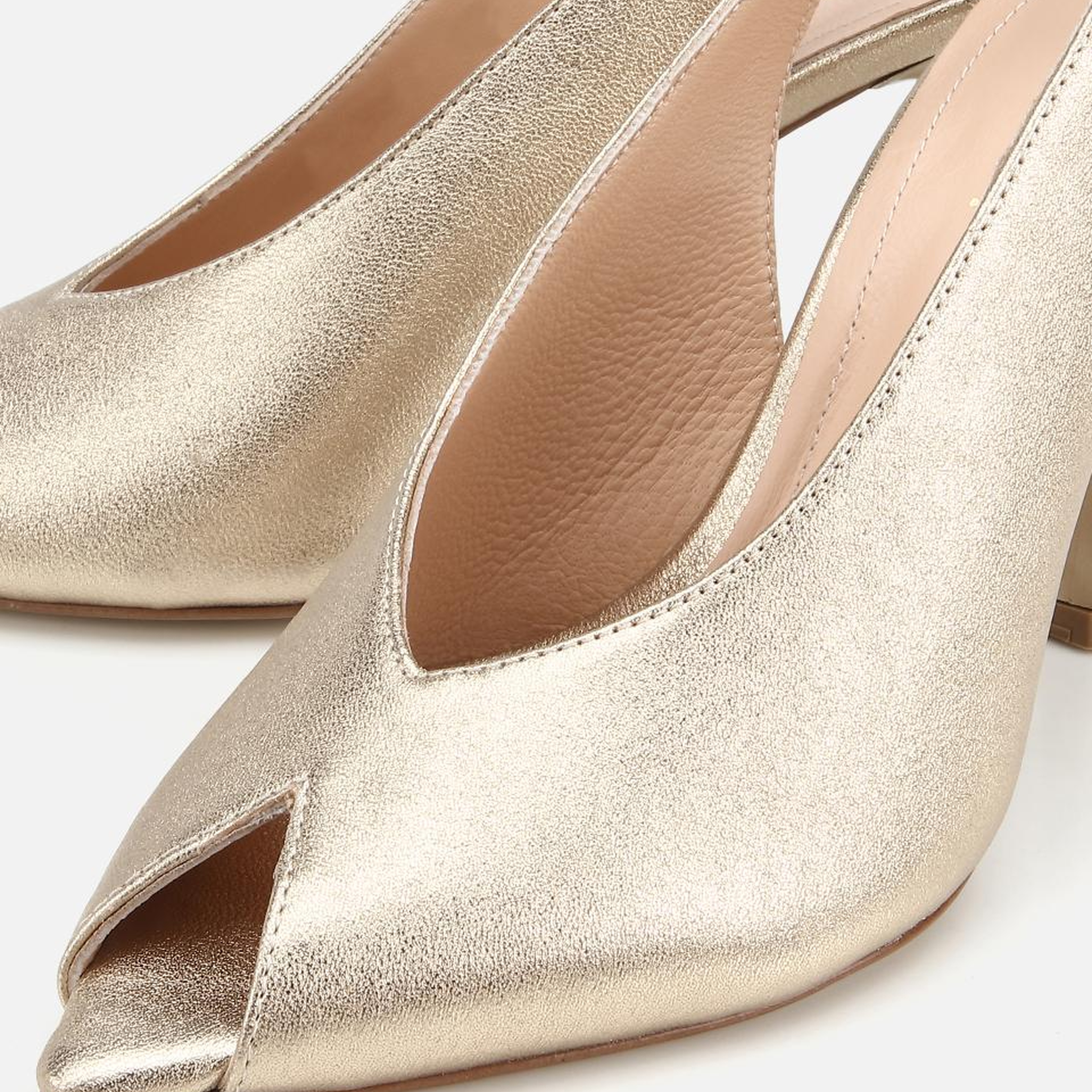Kadın Deri Gold Burnu Açık İnce Topuklu Stiletto