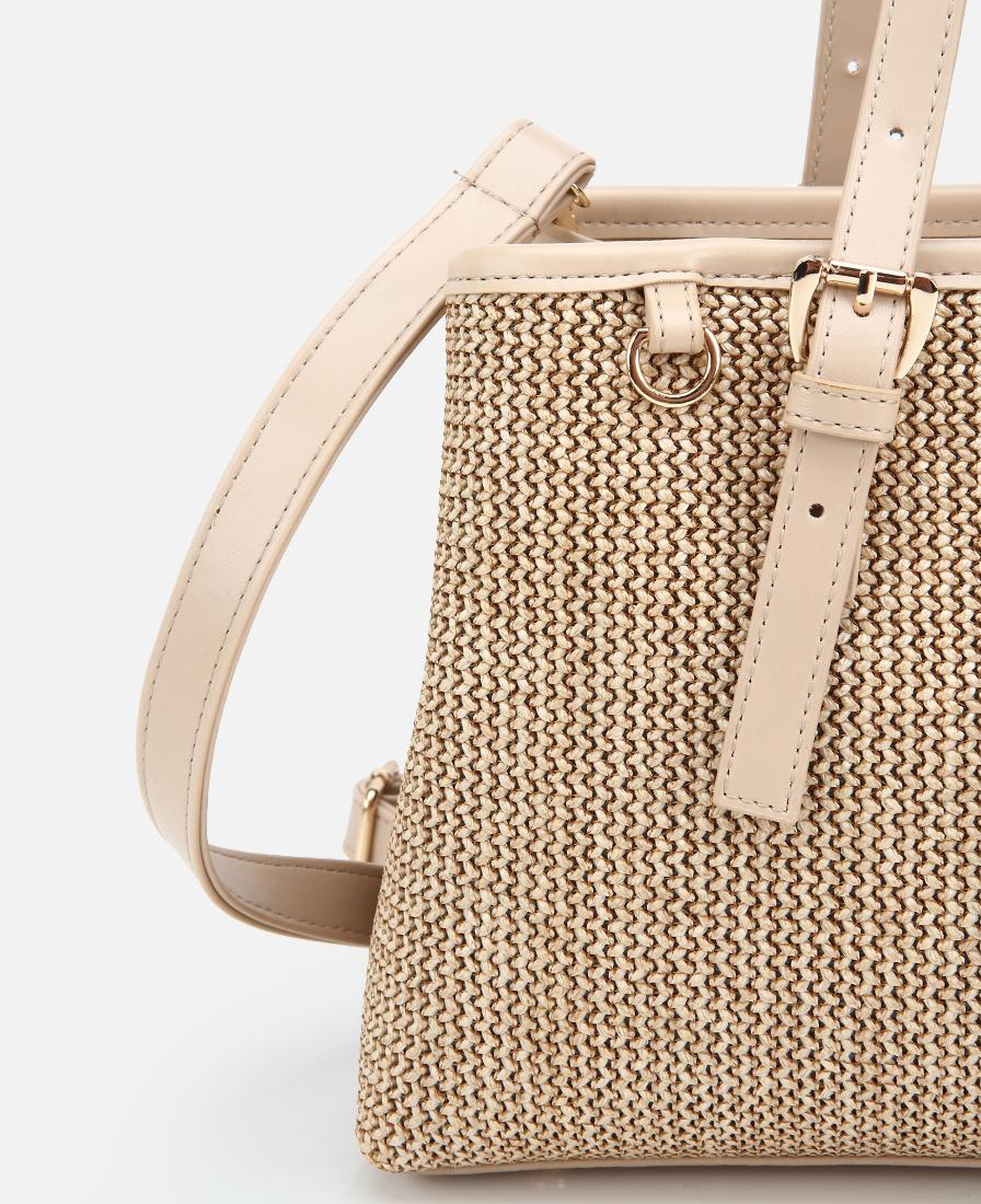 Kadın Bej Hasır Detaylı Omuz Çantası