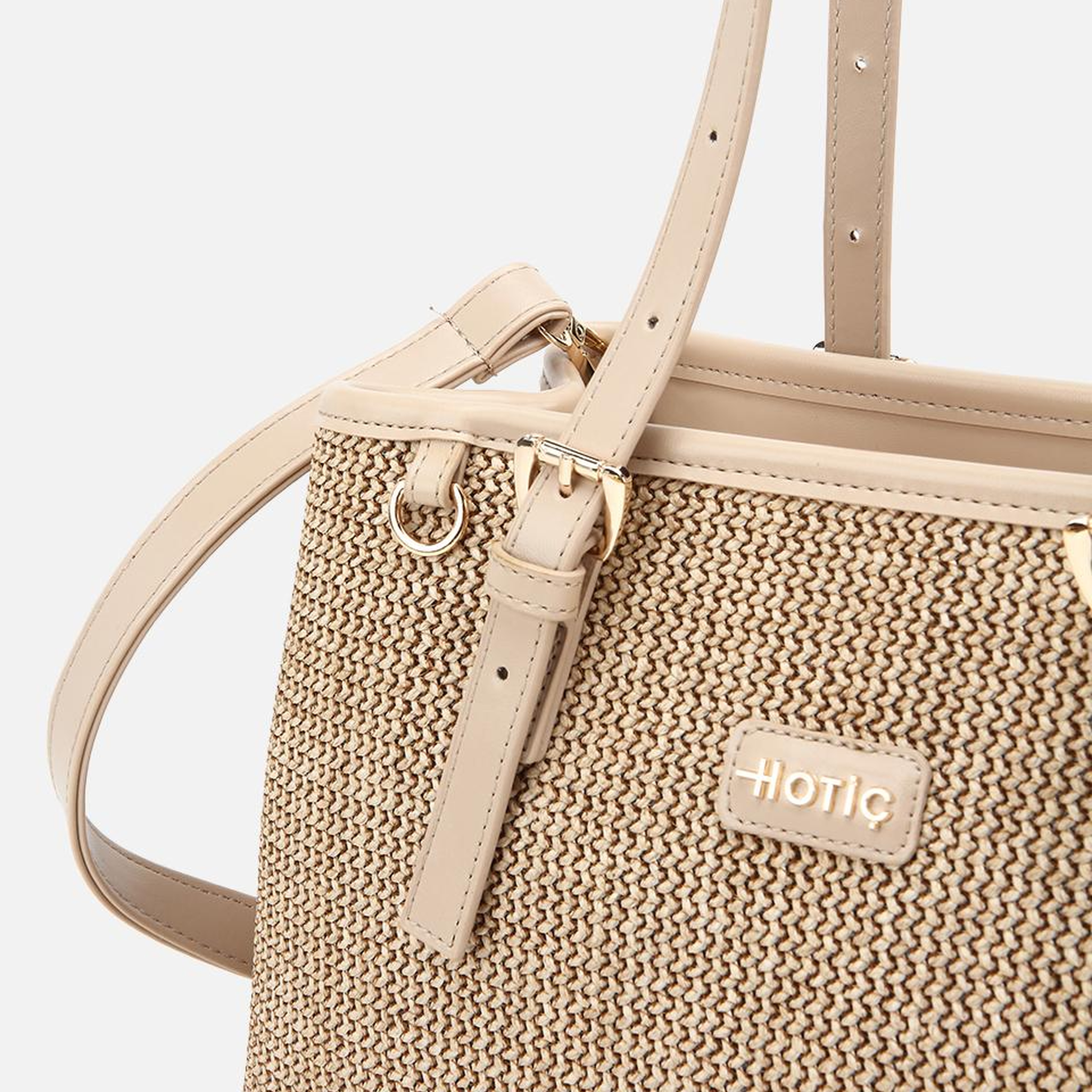 Kadın Bej Hasır Detaylı Omuz Çantası