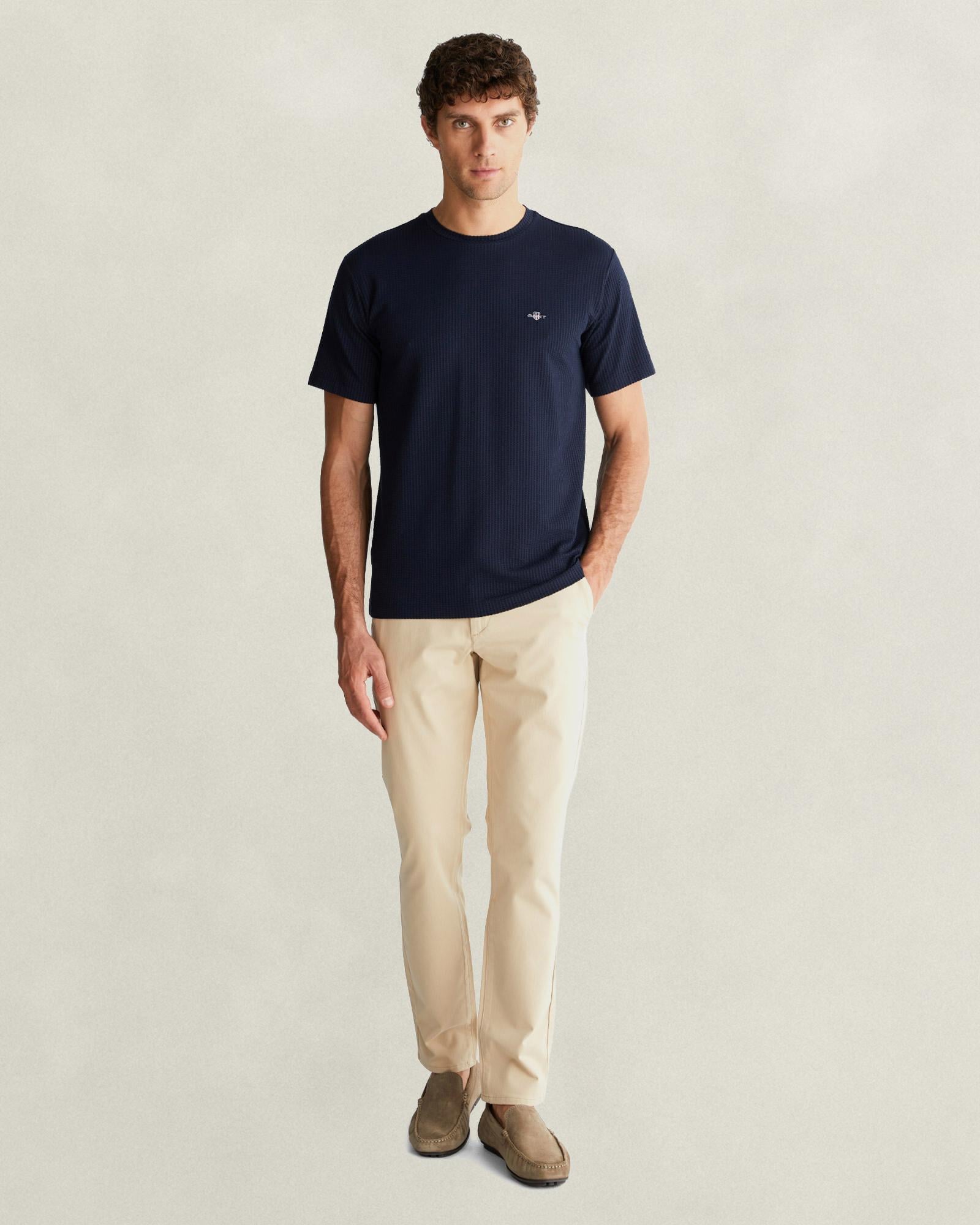 GANT Erkek Lacivert Bisiklet Yaka Regular Fit Logolu T-Shirt