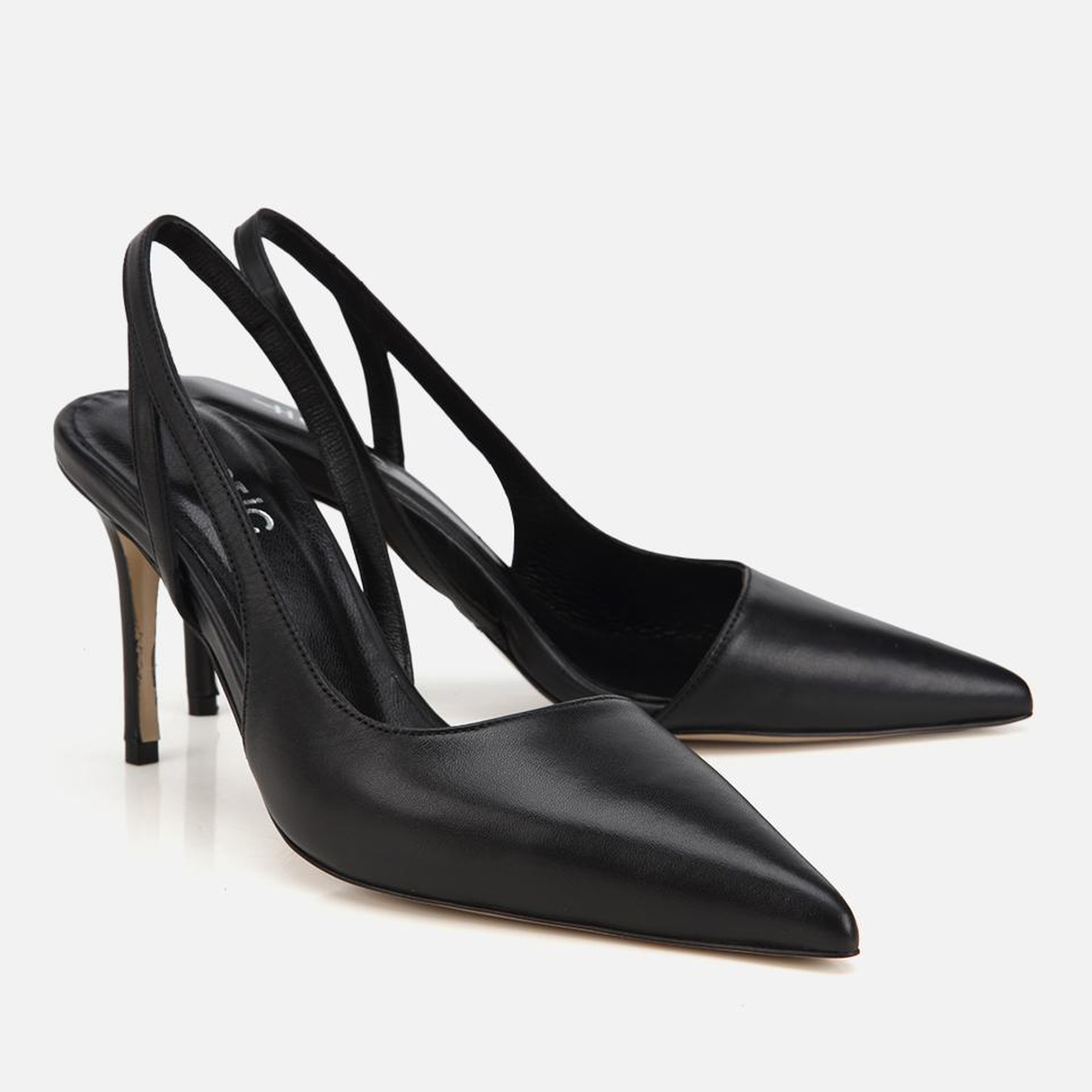 Kadın Deri Siyah Sivri Burunlu İnce Topuklu Stiletto