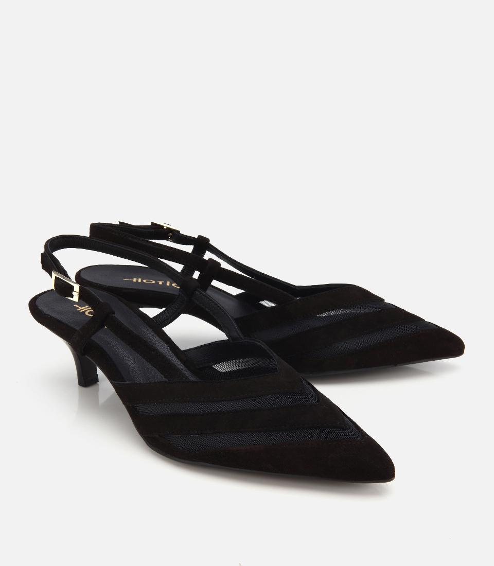 Kadın Süet Deri Siyah Arkası Açık Mini Topuklu Stiletto