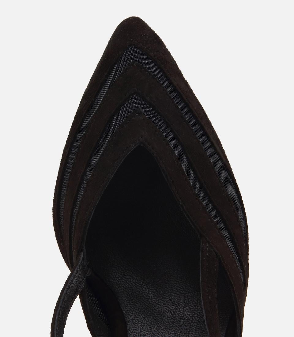 Kadın Süet Deri Siyah Arkası Açık Mini Topuklu Stiletto