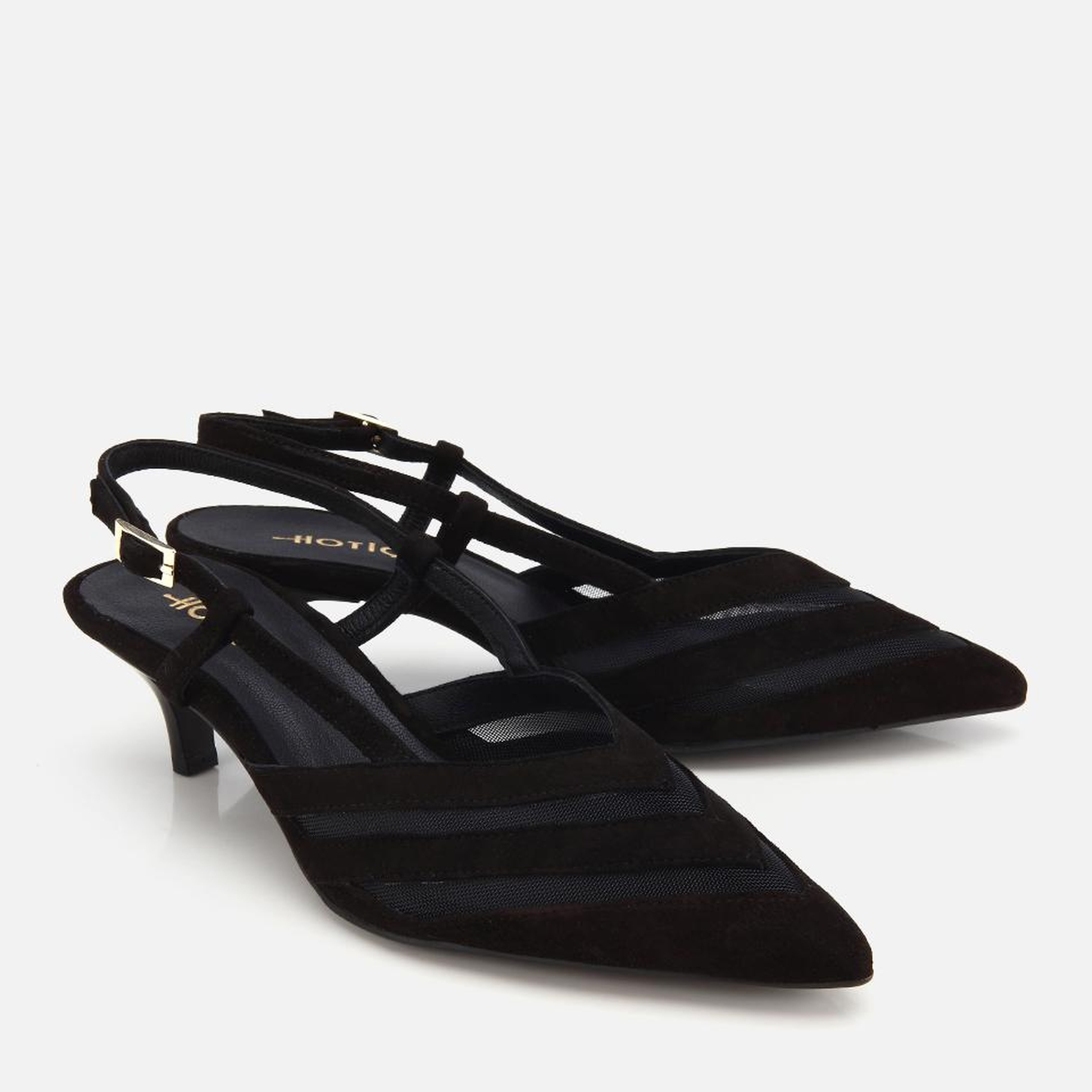 Kadın Süet Deri Siyah Arkası Açık Mini Topuklu Stiletto