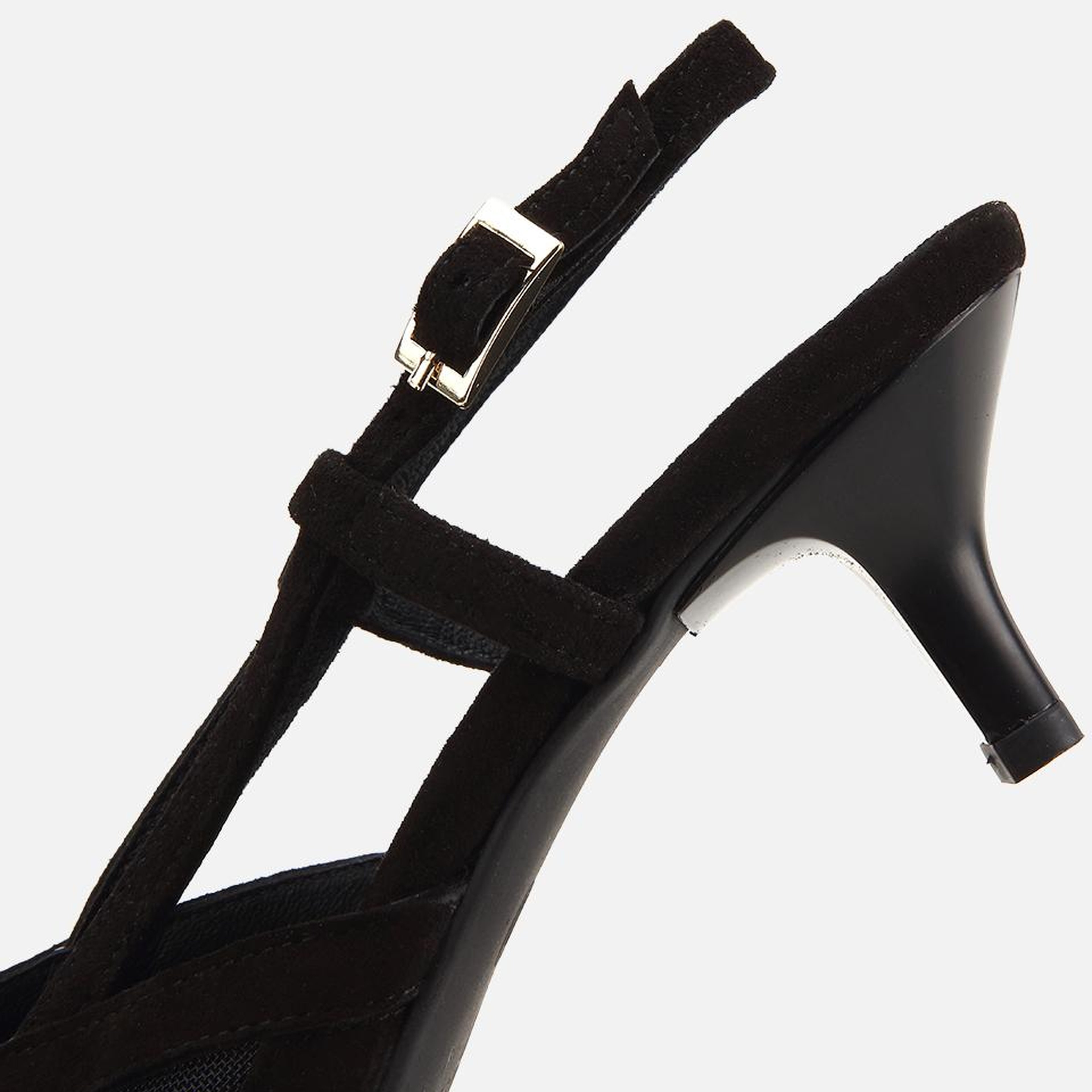 Kadın Süet Deri Siyah Arkası Açık Mini Topuklu Stiletto