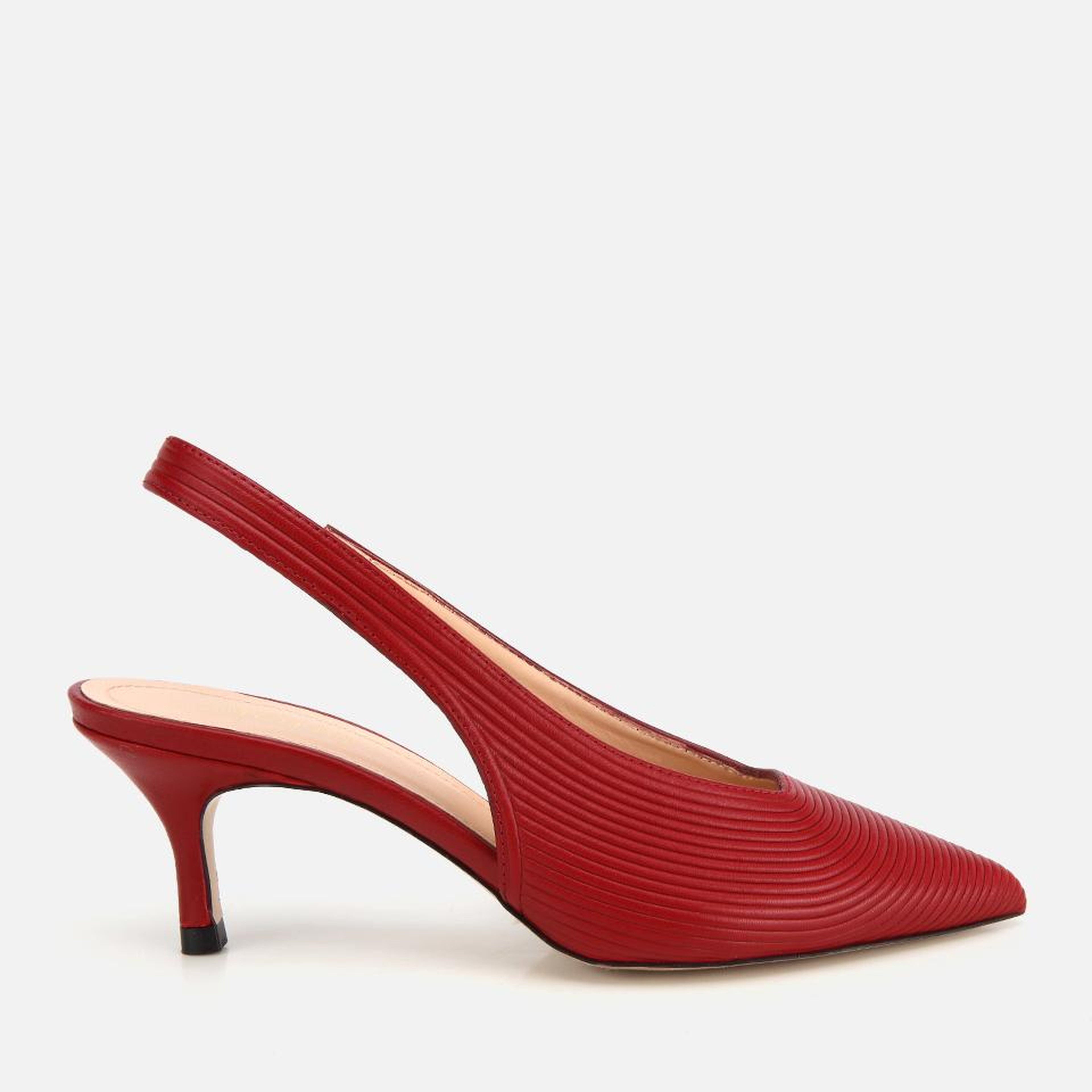 Kadın Deri Kırmızı Dokulu Yumuşak Arkası Açık Kısa Topuklu Stiletto