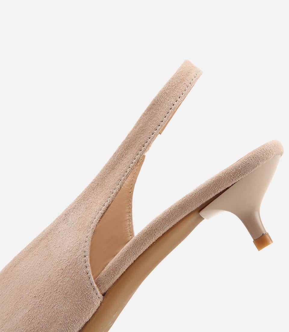 Kadın Süet Deri Bej Toka Detaylı Arkası Açık Kısa Topuklu Stiletto
