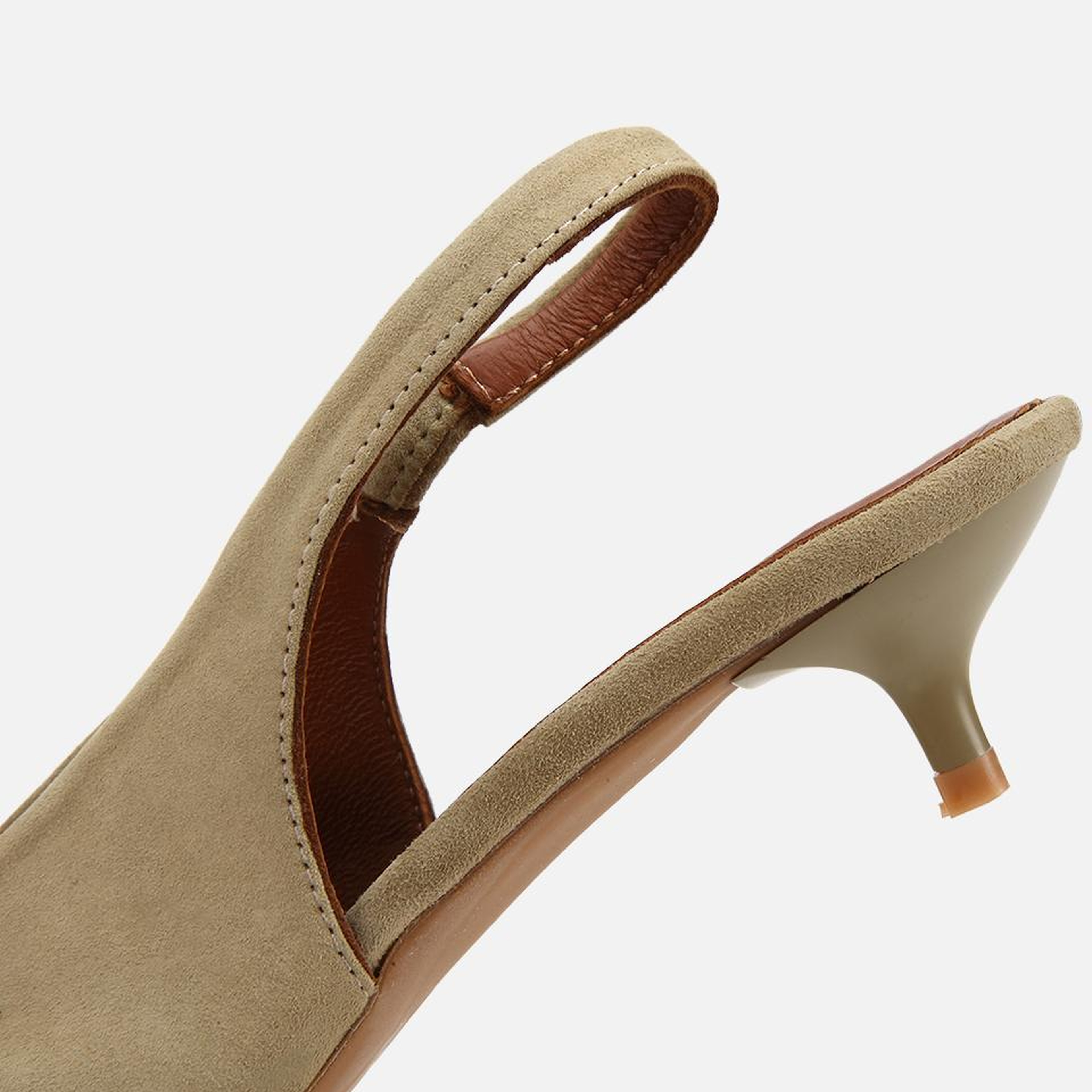 Kadın Süet Deri Haki Toka Detaylı Arkası Açık Kısa Topuklu Stiletto
